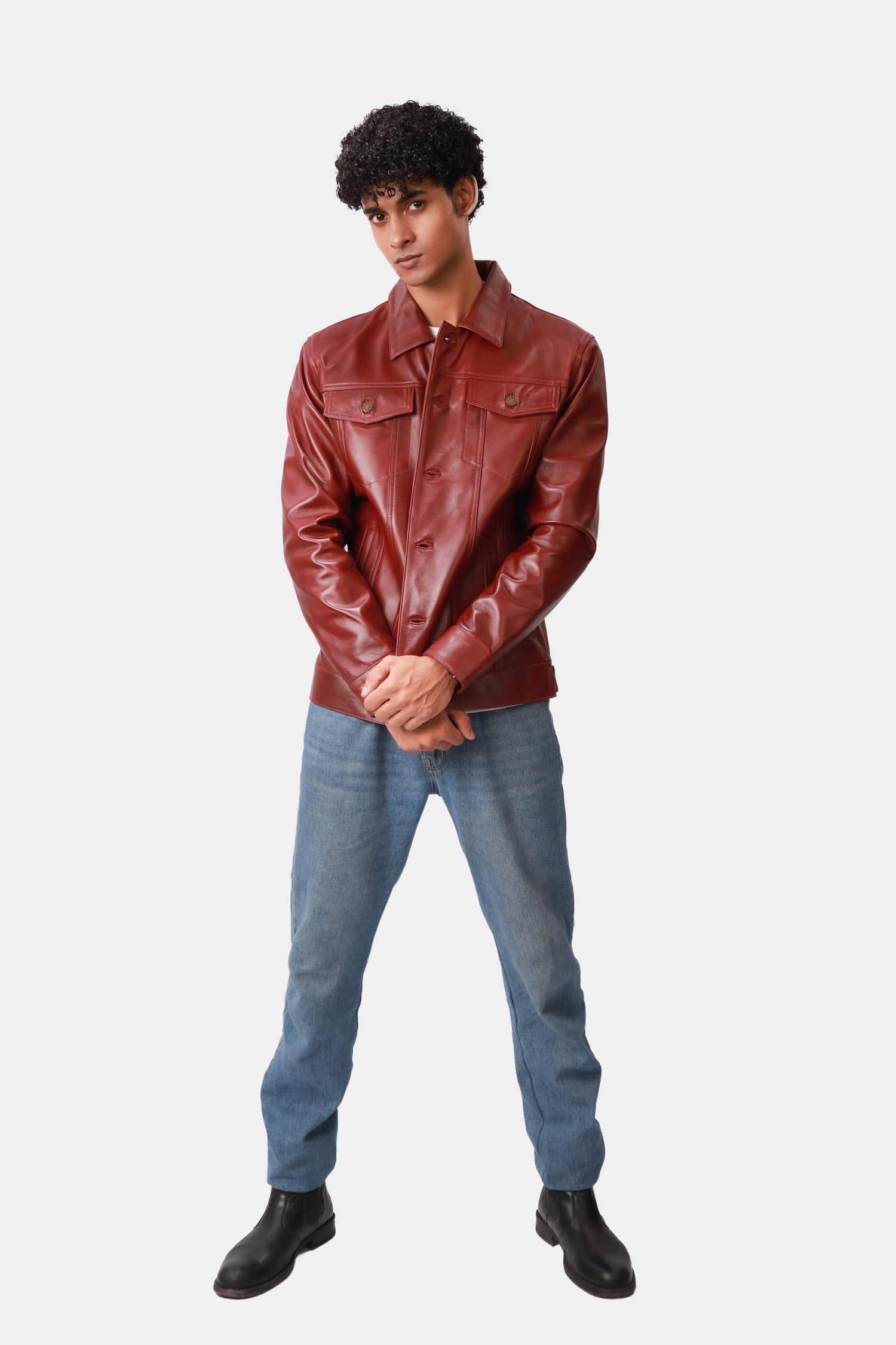 Geralt Red Leather Trucker Jacket For Men