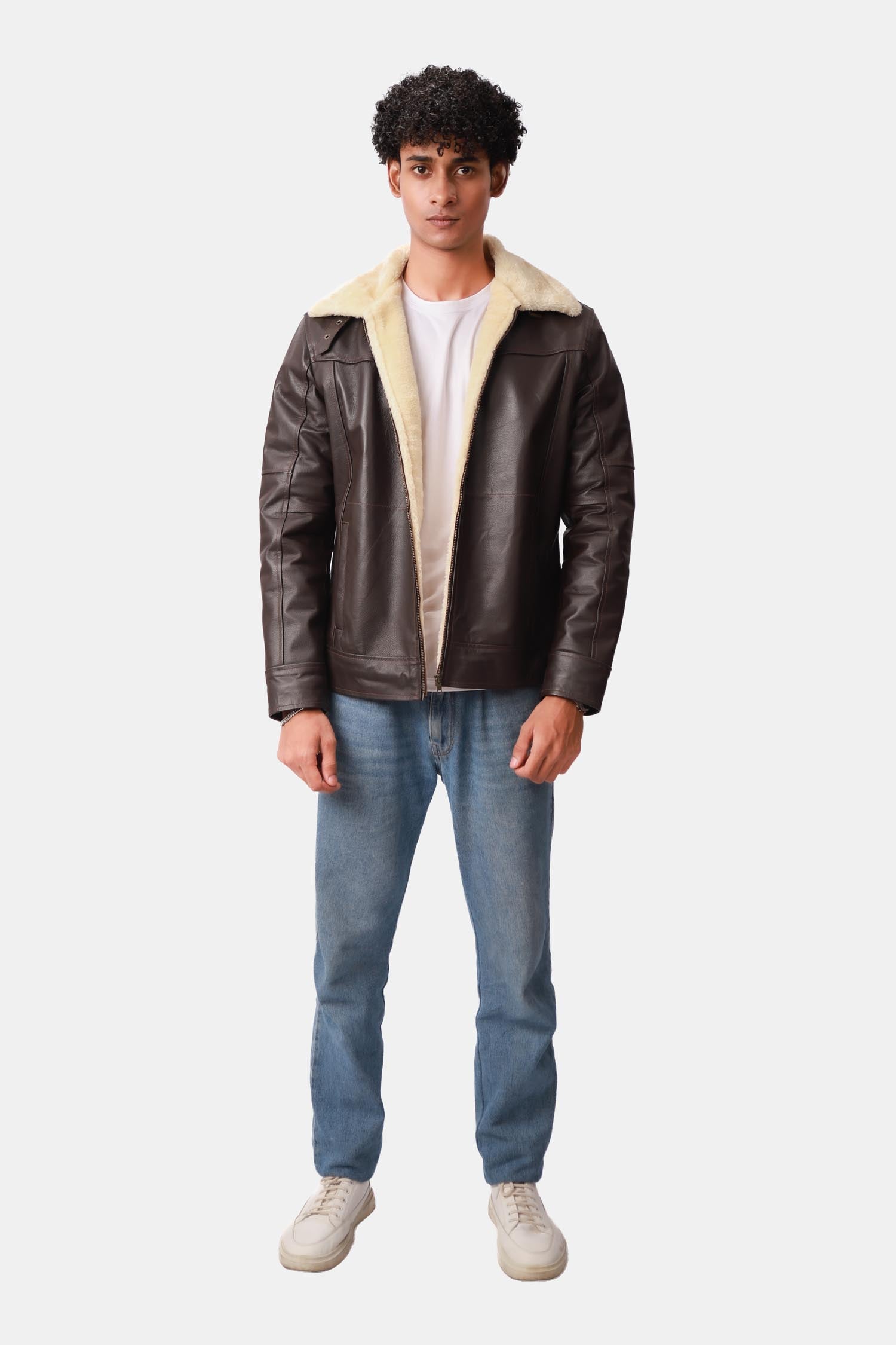 Theodore Pantone Brown B3 Bomber Shearling Leather Jacket For Men
