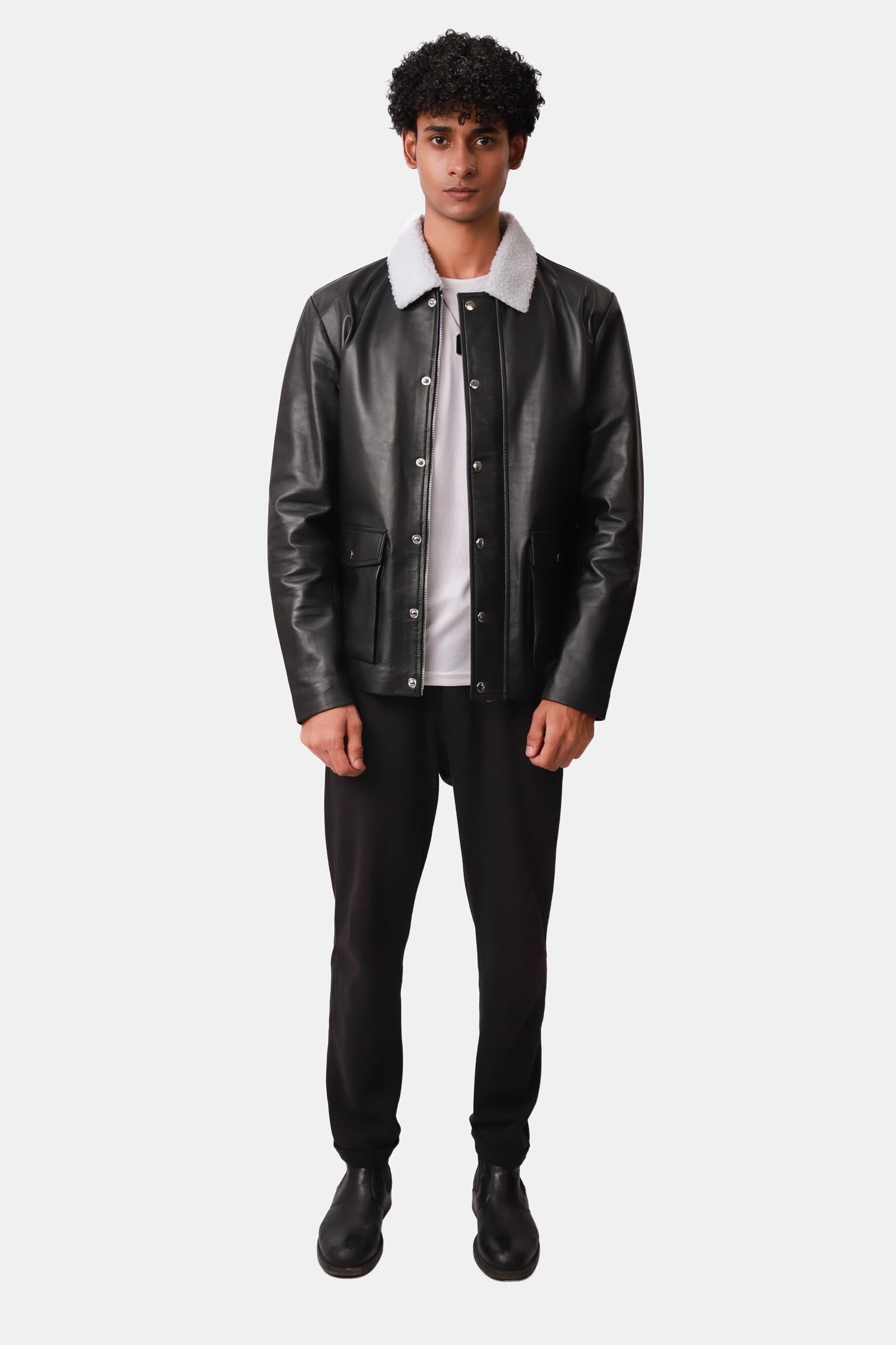 Sigma Black Aviator Bomber Leather Jacket For Men