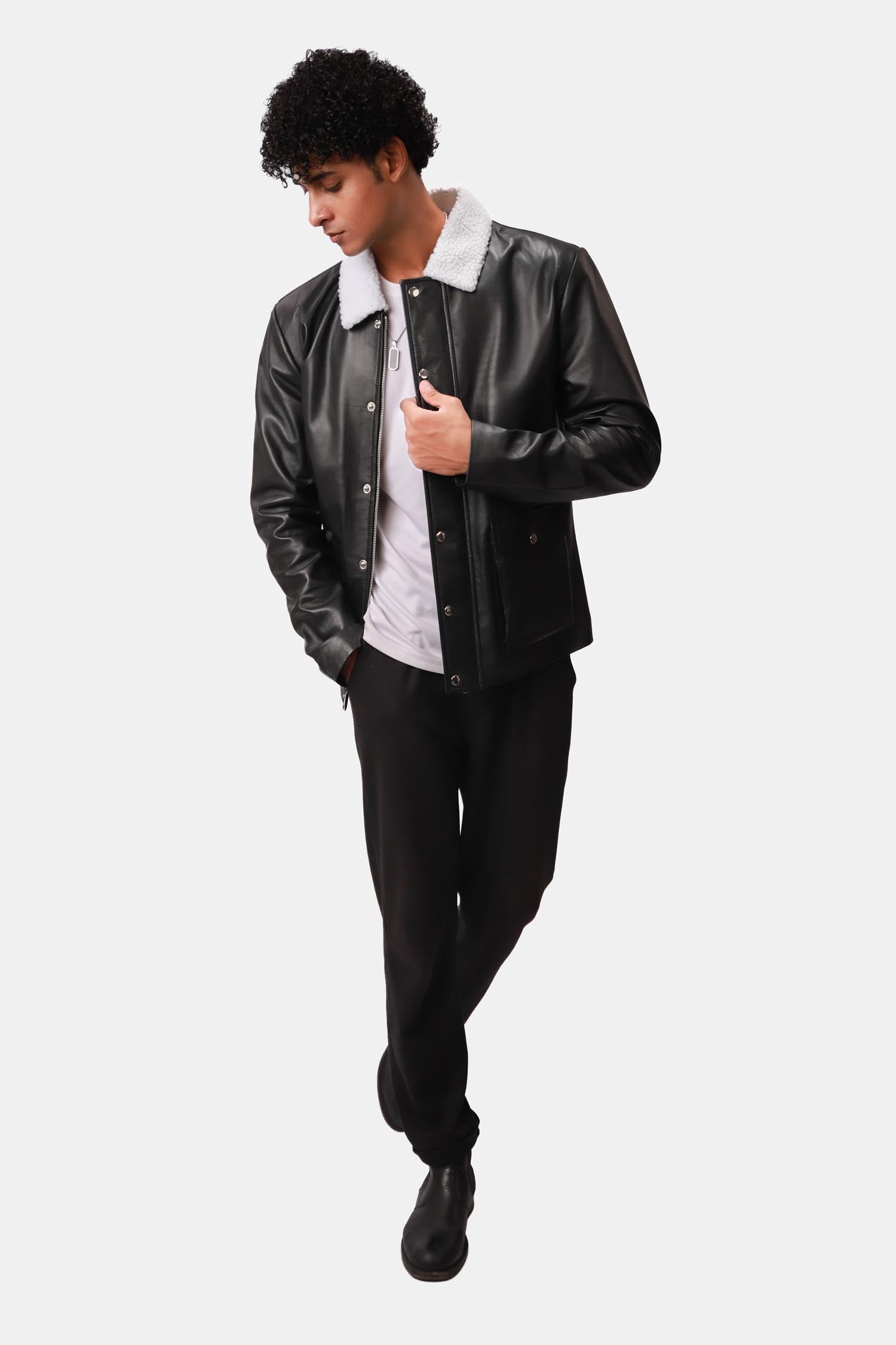 Sigma Black Aviator Bomber Leather Jacket For Men