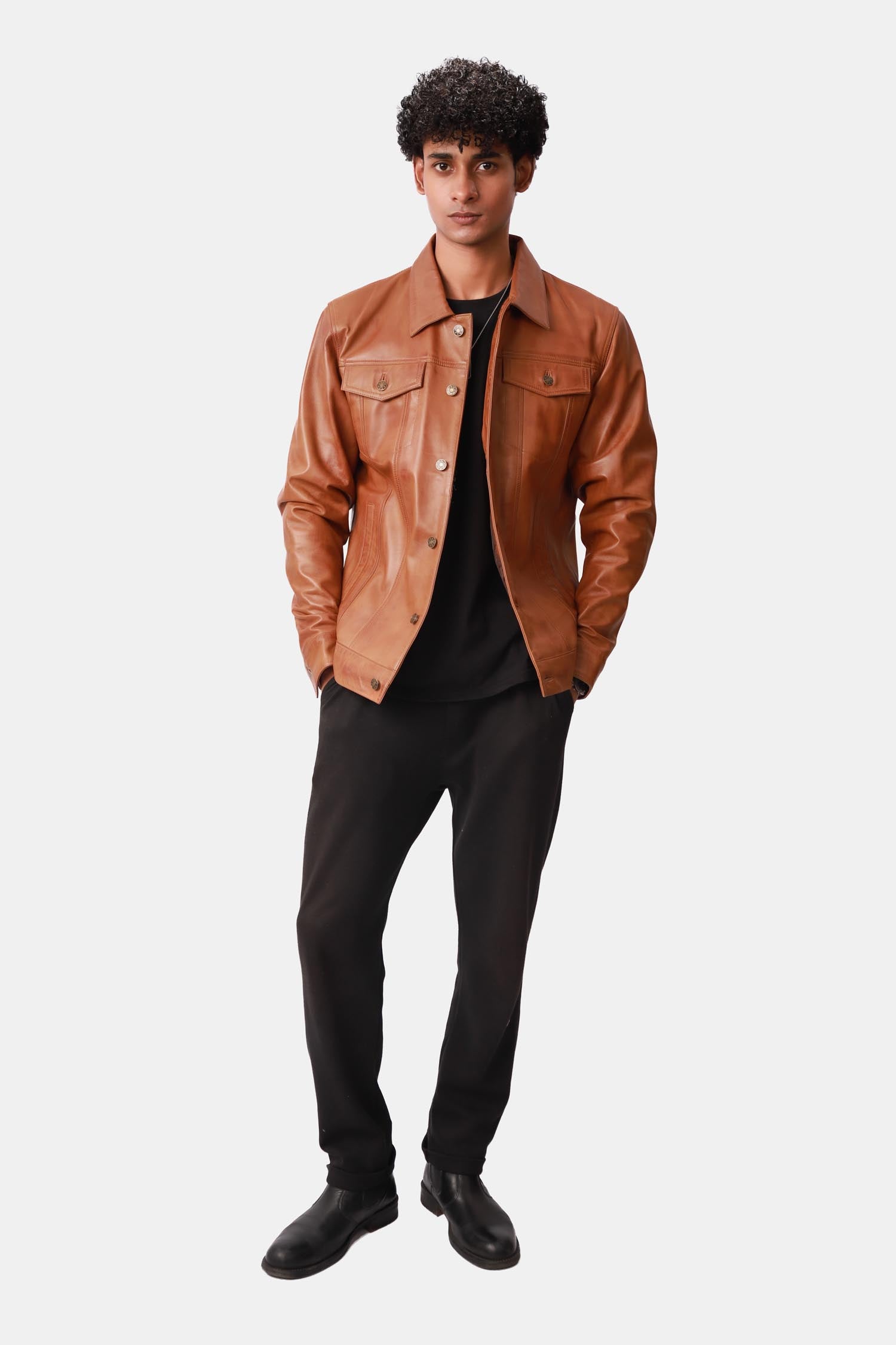 Wicked Sienna Brown Leather Trucker Jacket For Men