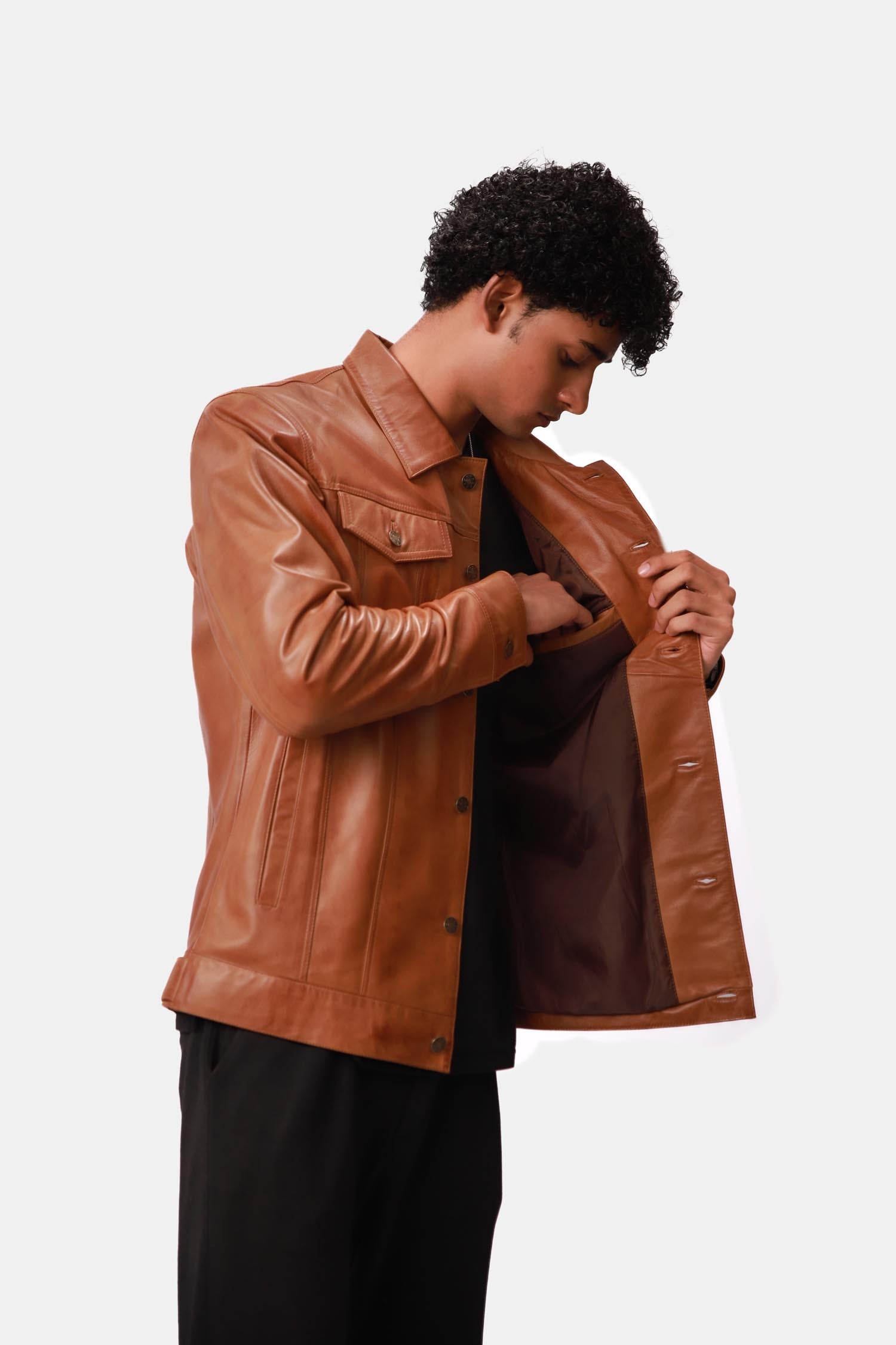 Wicked Sienna Brown Leather Trucker Jacket For Men