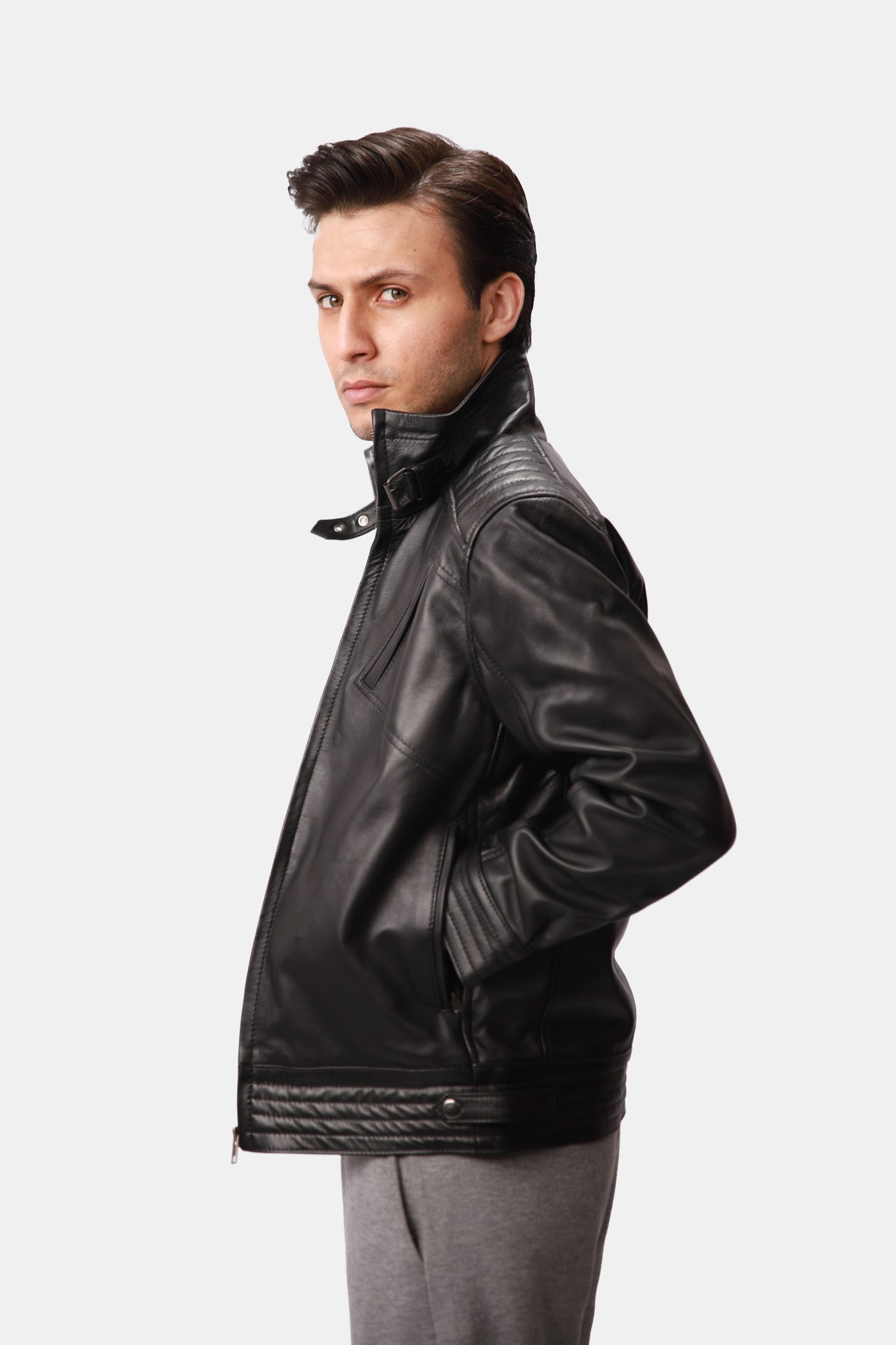 Axel Black Biker-Style Leather Jacket For Men
