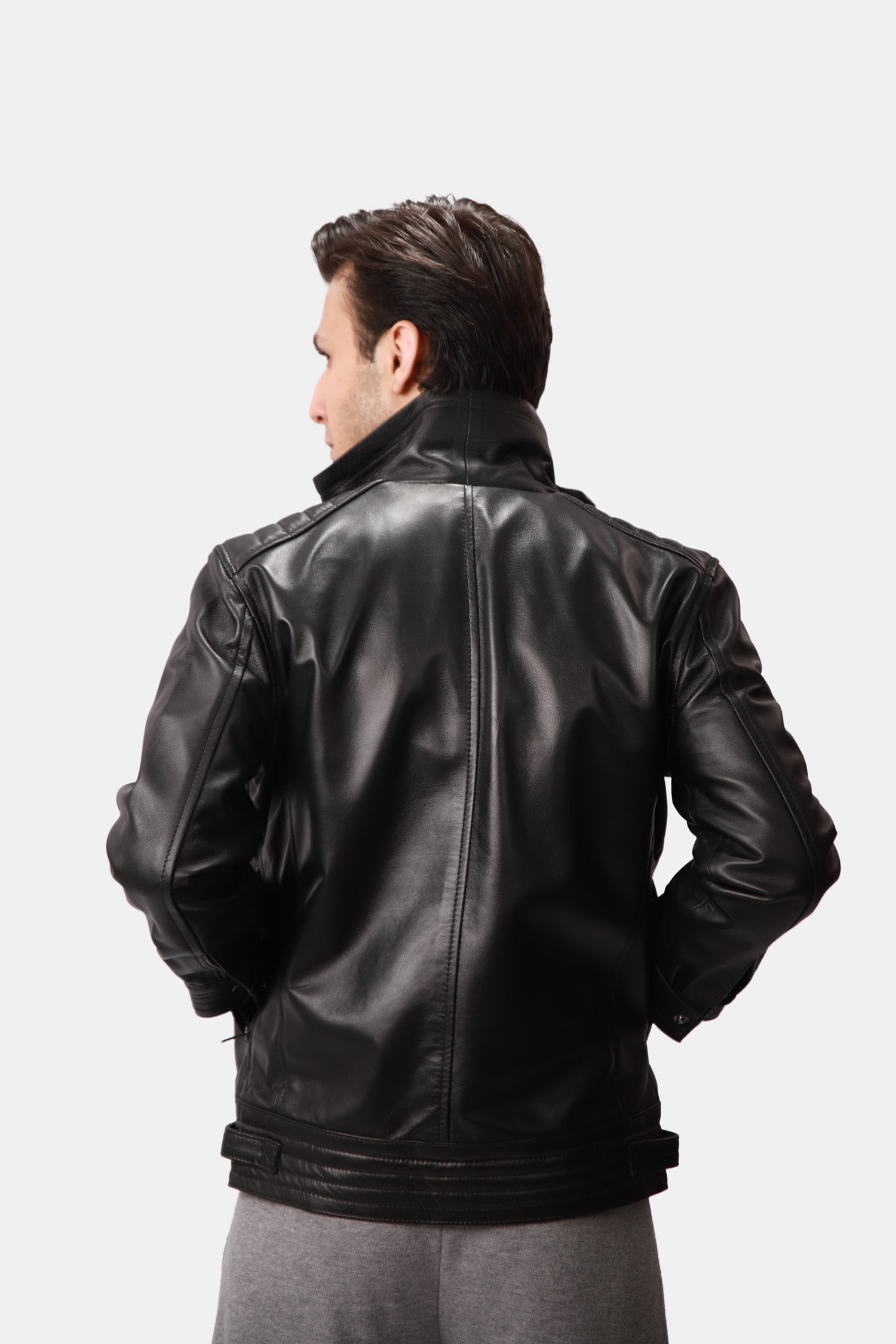 Axel Black Biker-Style Leather Jacket For Men