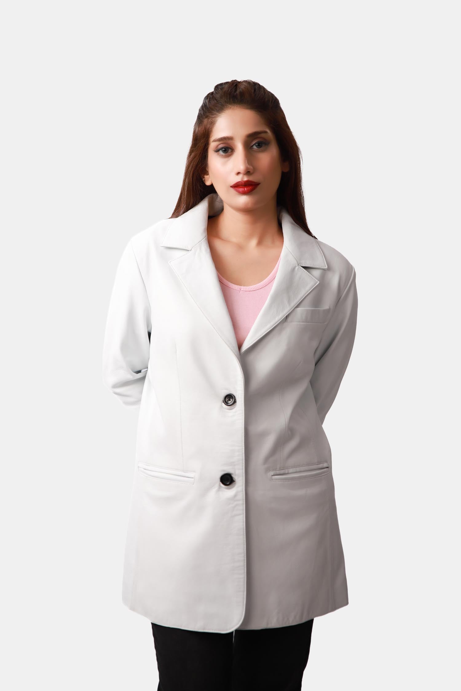Icing White Leather Blazer Coat For Women