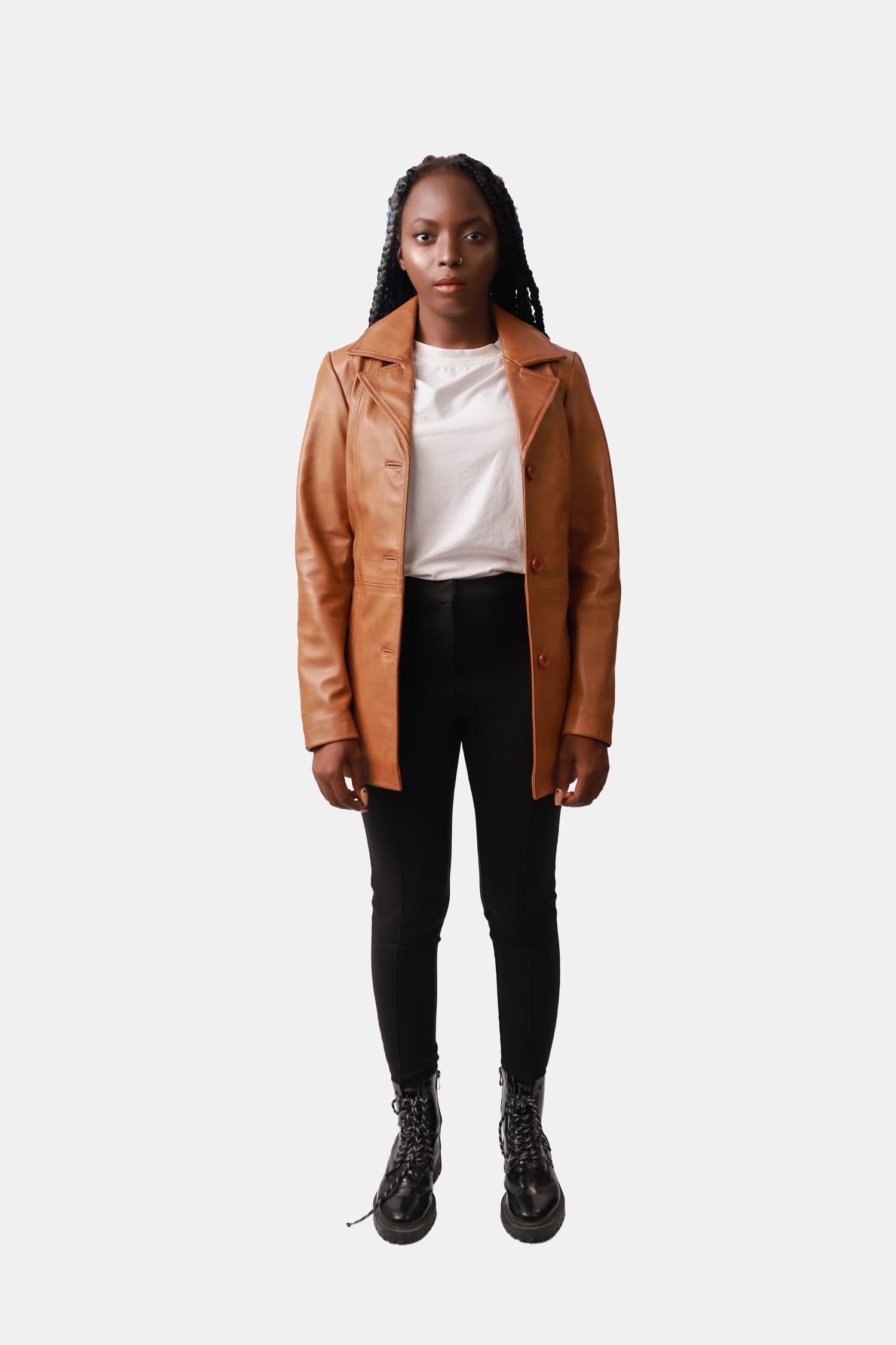 Ivory Brown Leather Blazer