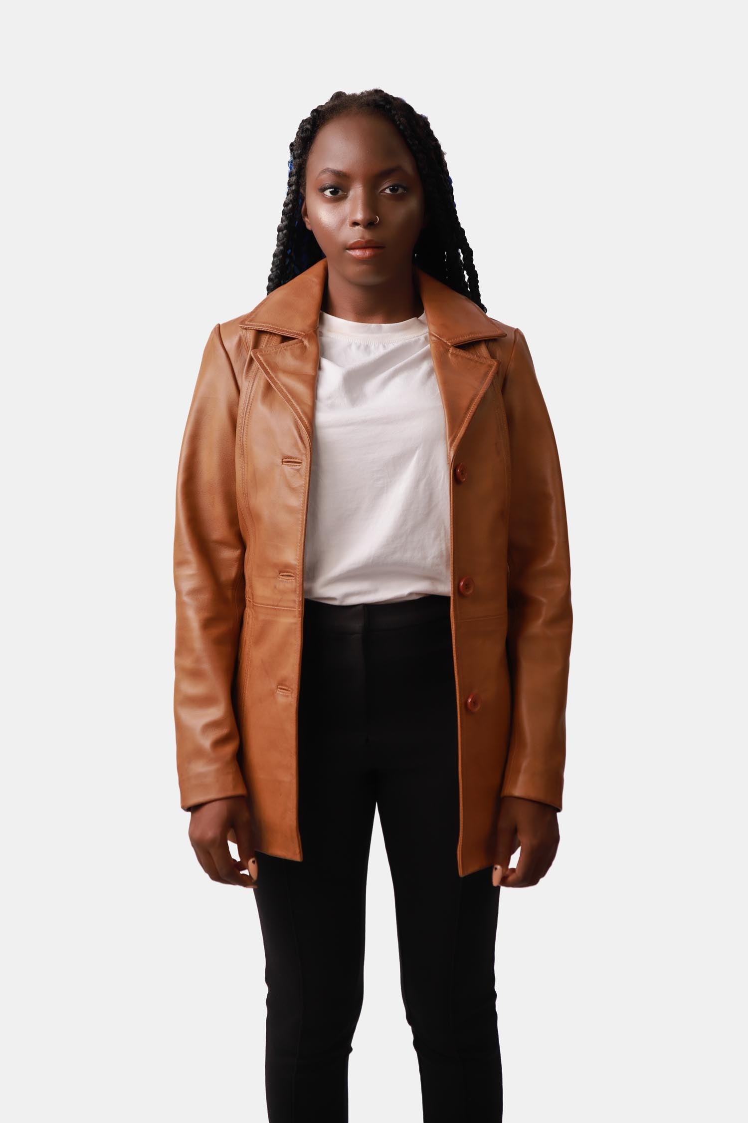 Ivory Brown Leather Blazer