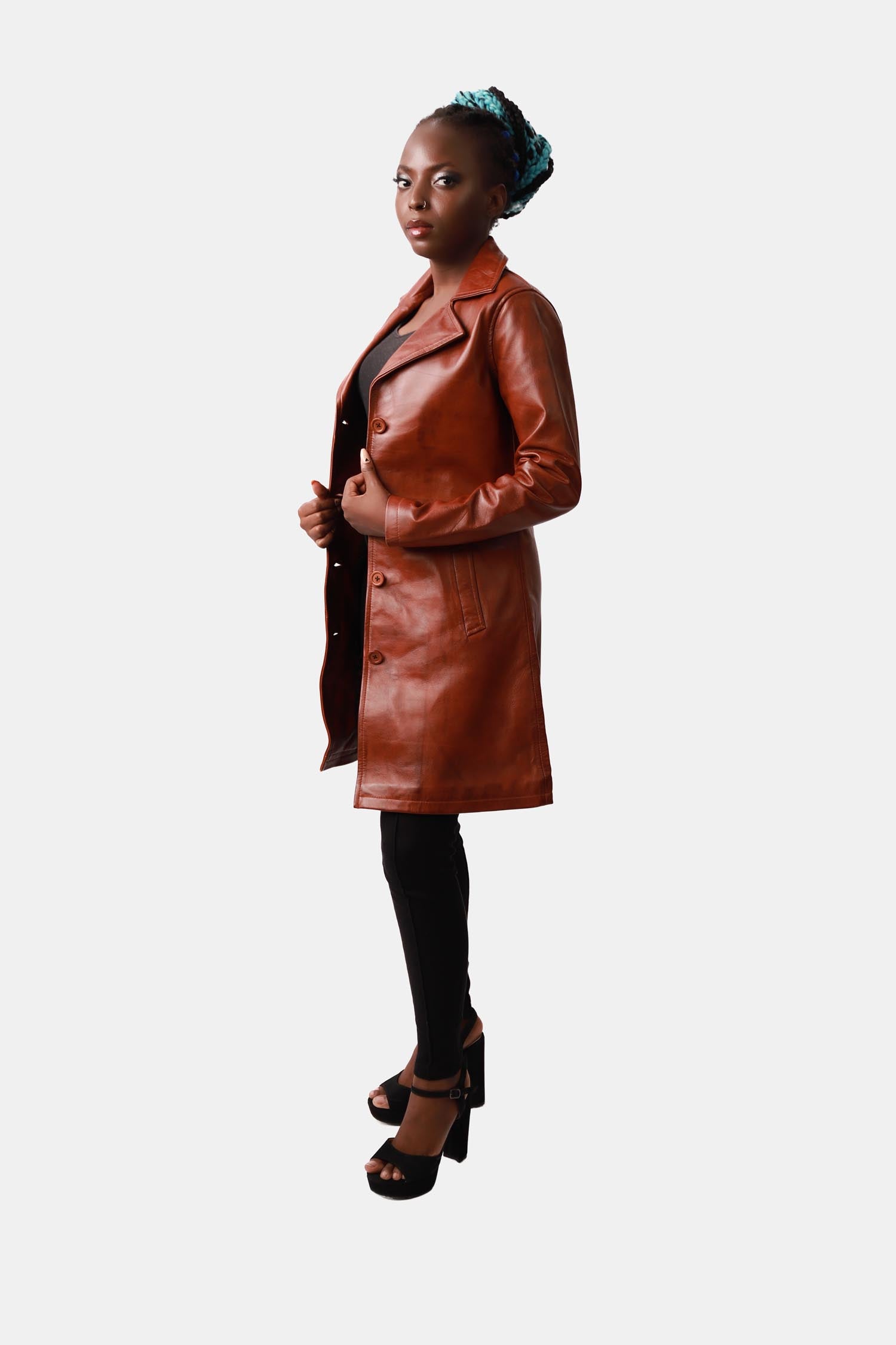 Brown Single-breasted Leather Coat