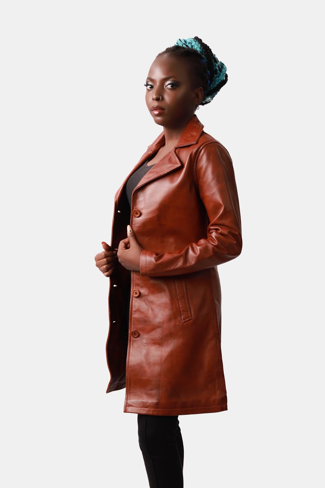 Brown Single-breasted Leather Coat