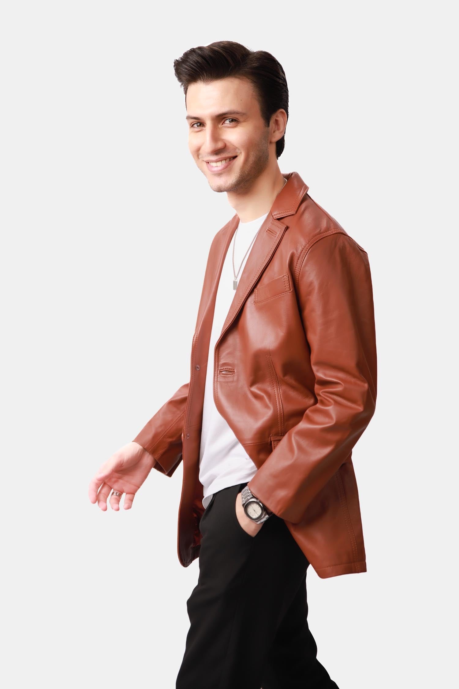 Tan Brown Leather Blazer