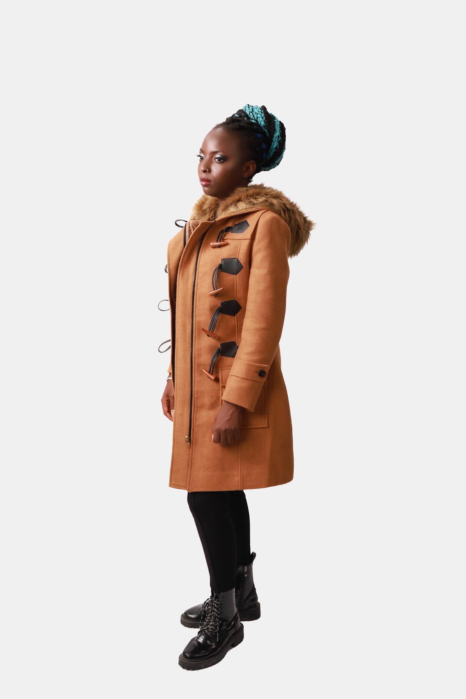 Brown Fur Wool Duffle Coat