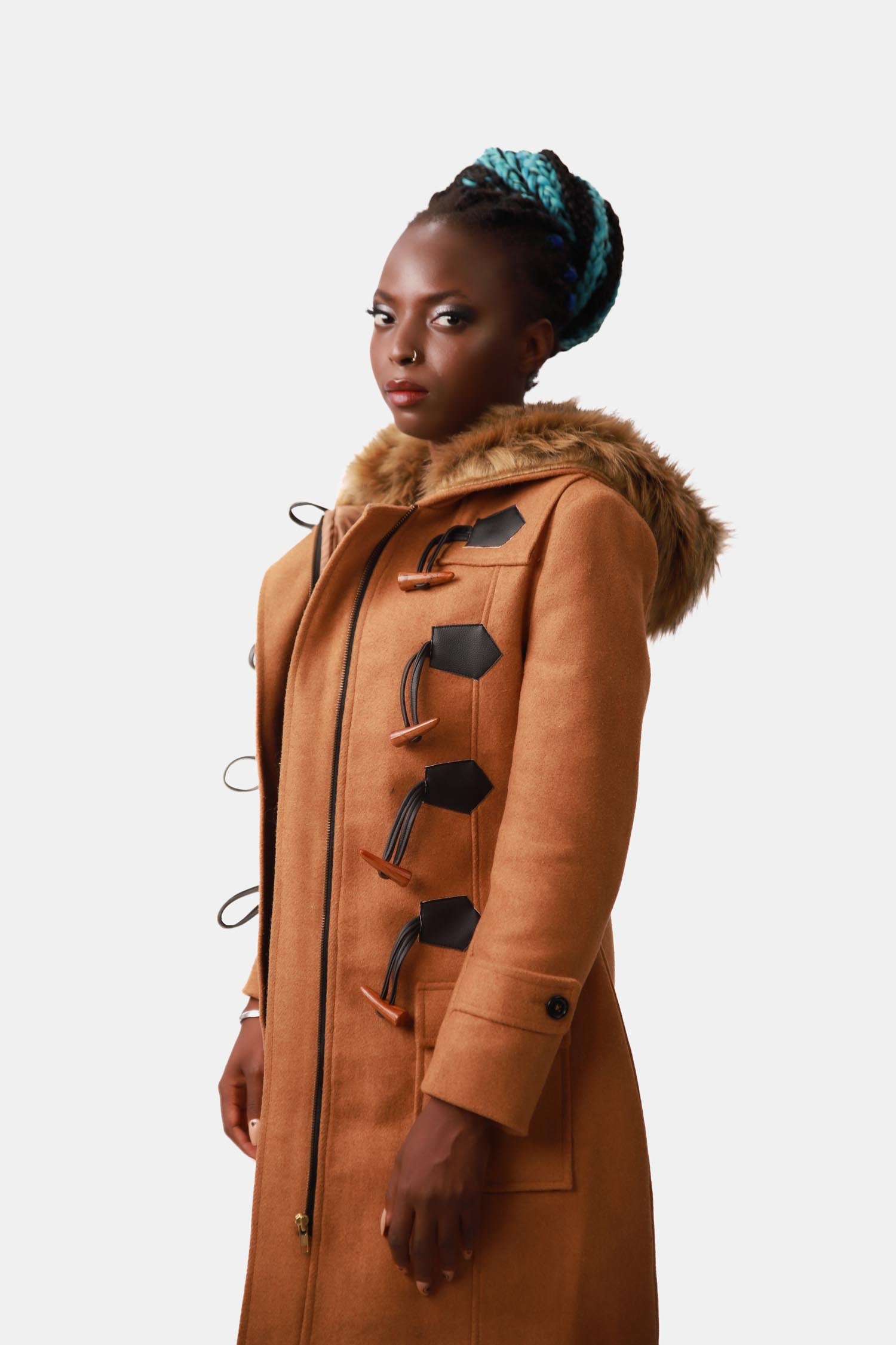 Brown Fur Wool Duffle Coat