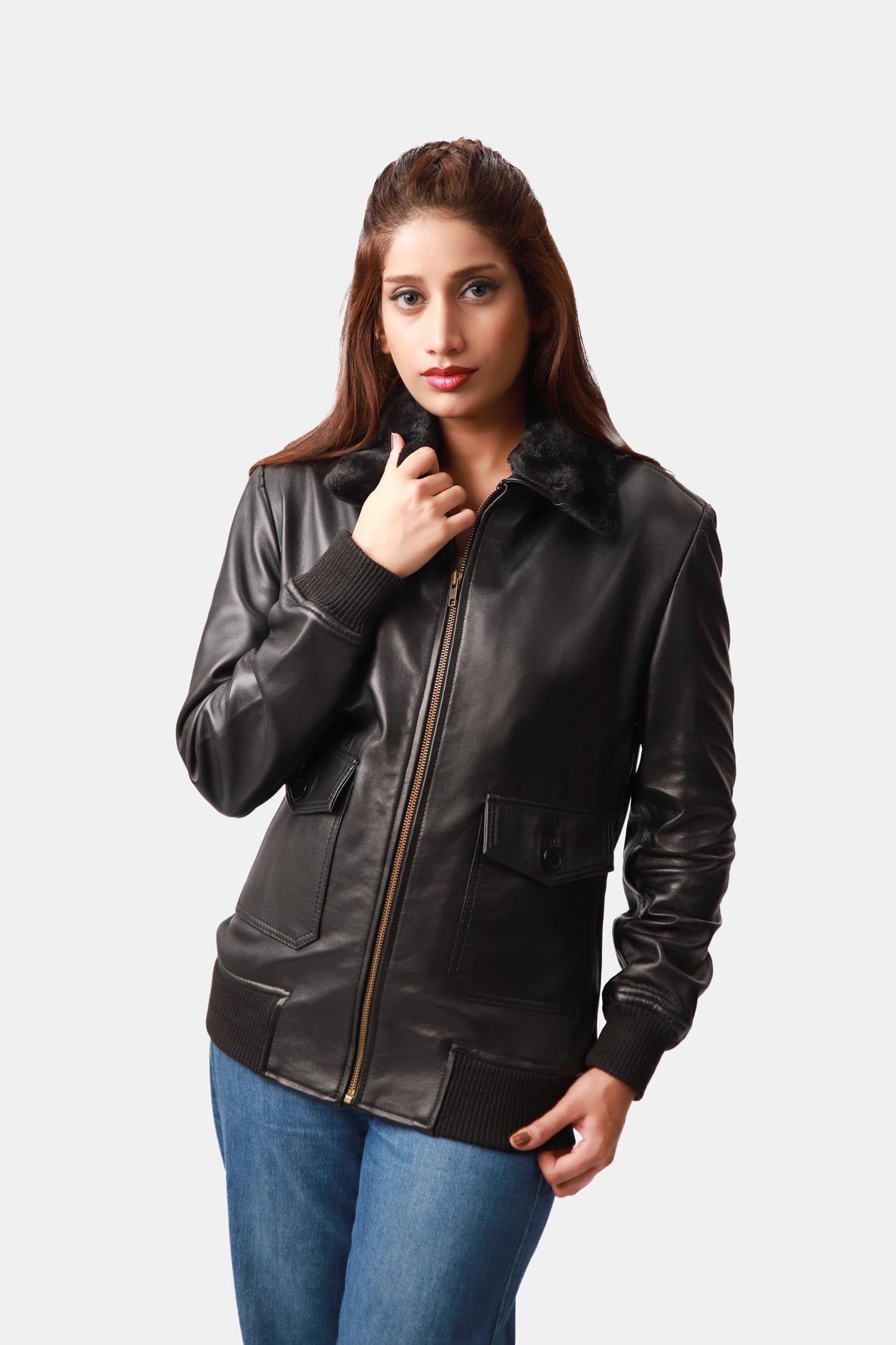 Lyrical Black Leather Bomber Jacket with Removable Shearling