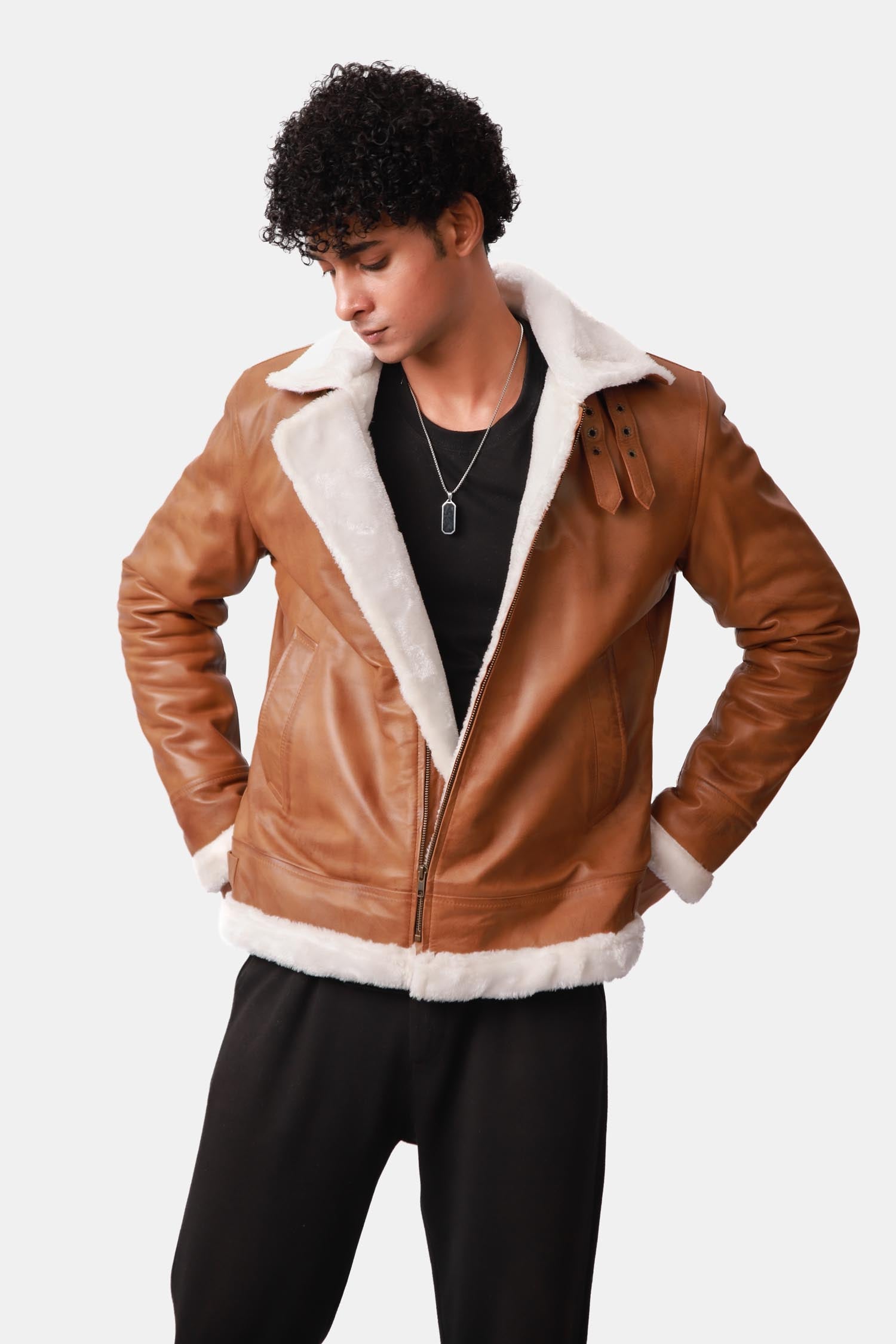 Brown Bomber Shearling Leather Jacket