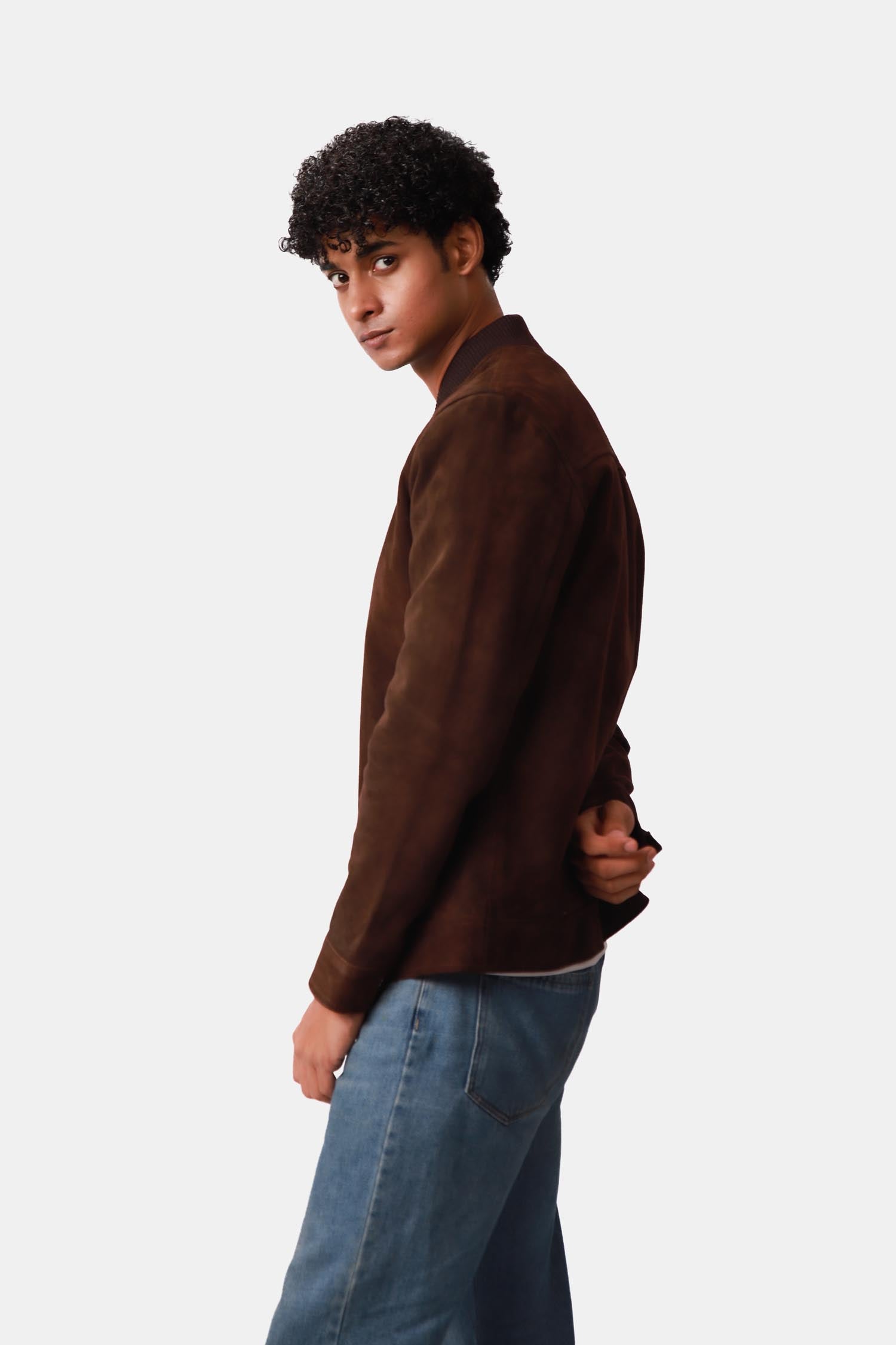 Brown Suede Leather Bomber Jacket