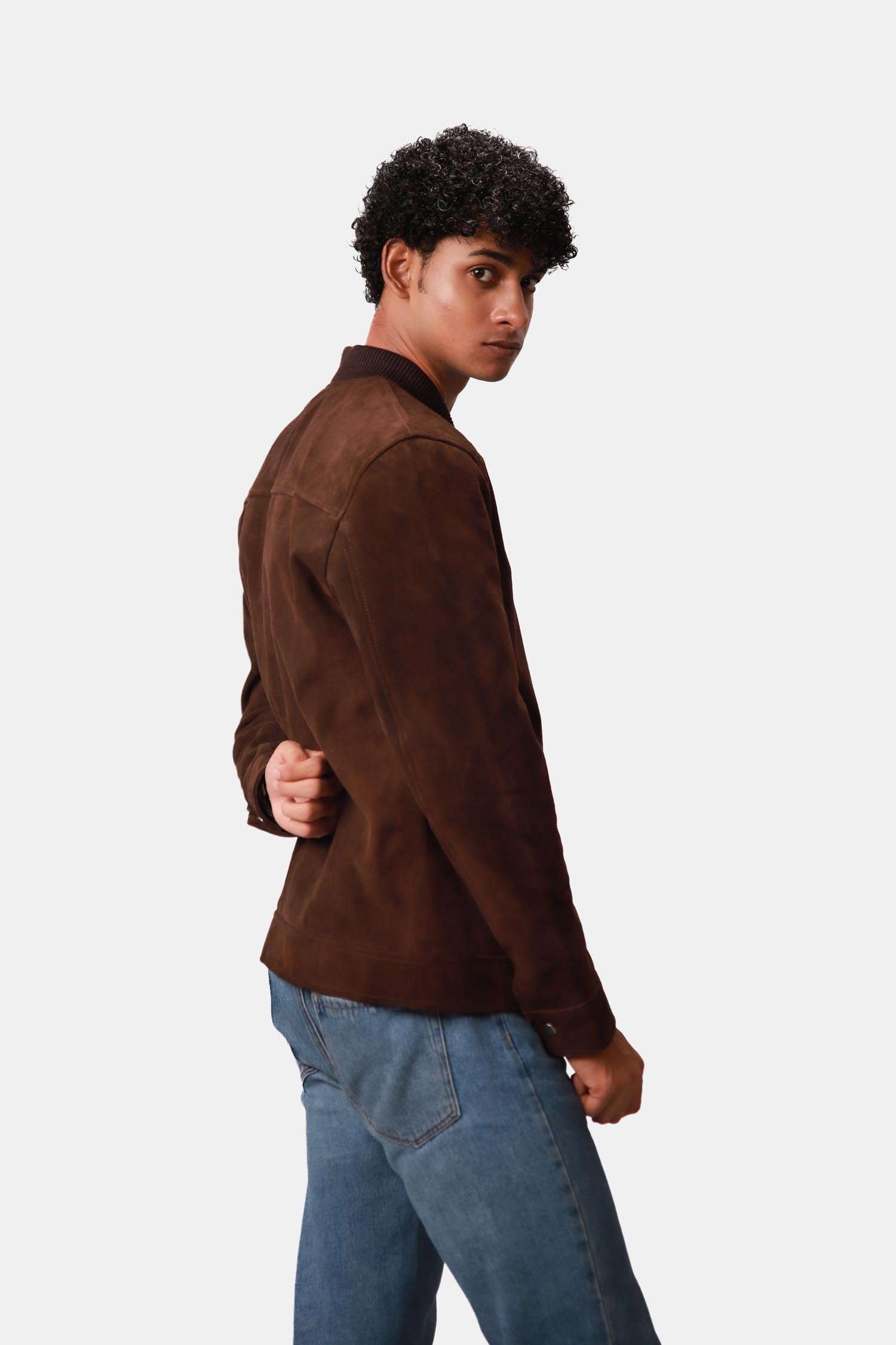 Brown Suede Leather Bomber Jacket