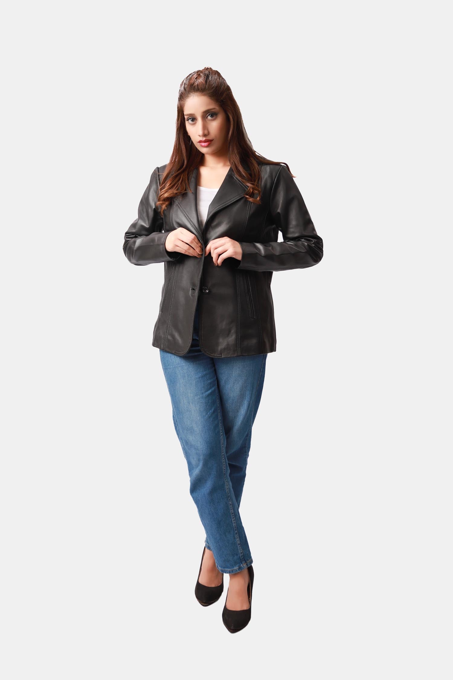 Black Leather Blazer for women