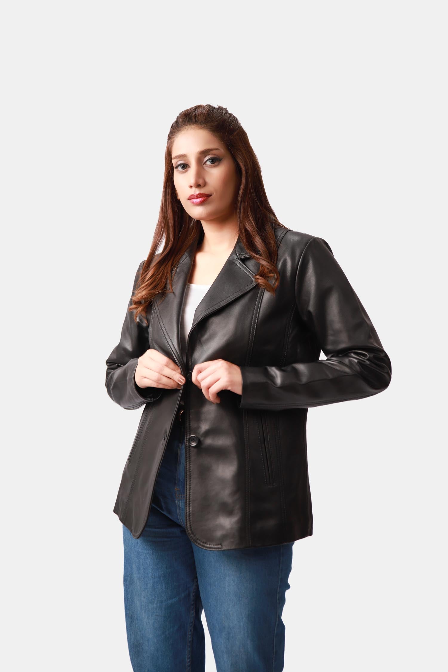 Black Leather Blazer for women