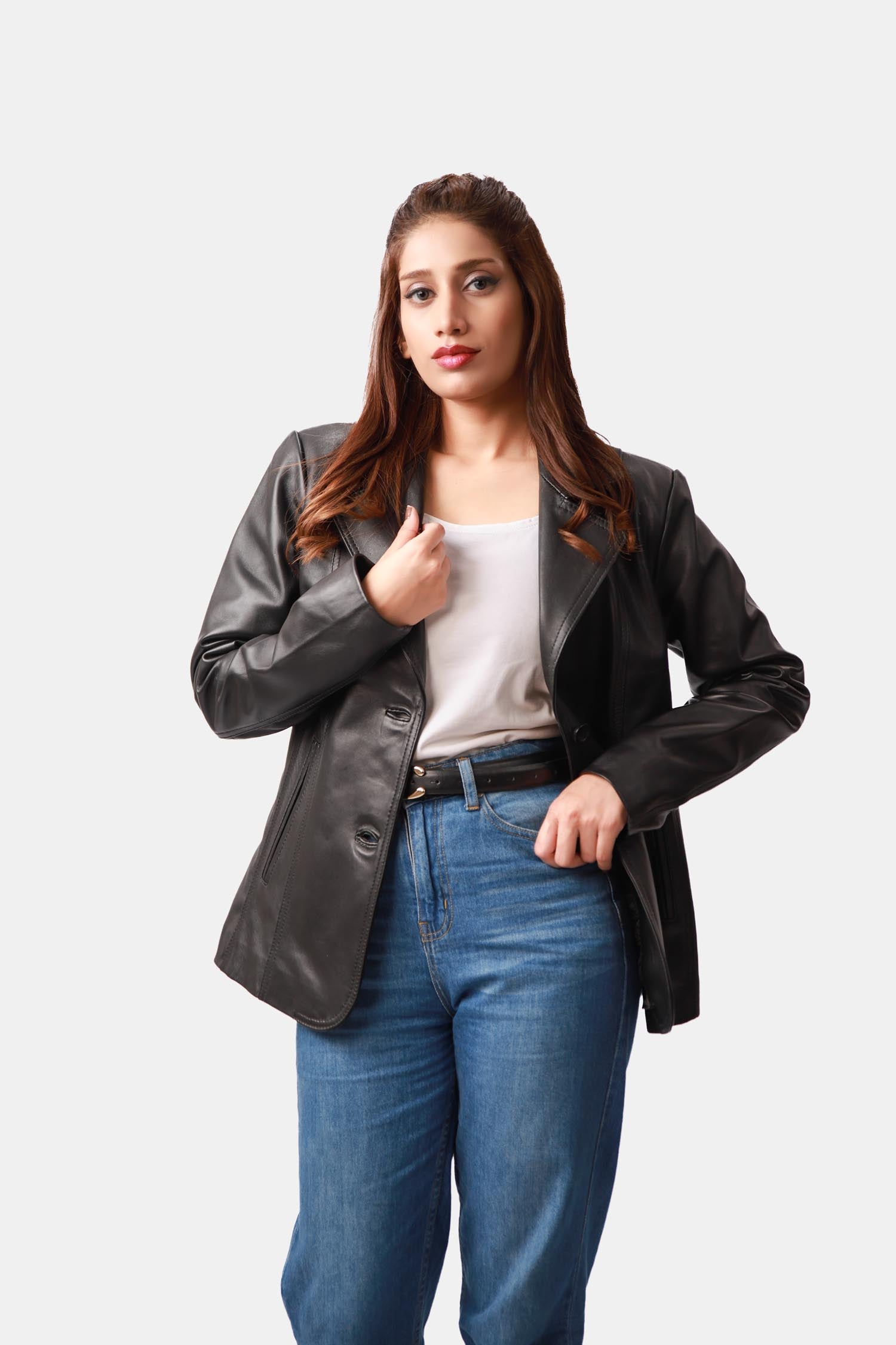 Black Leather Blazer for women