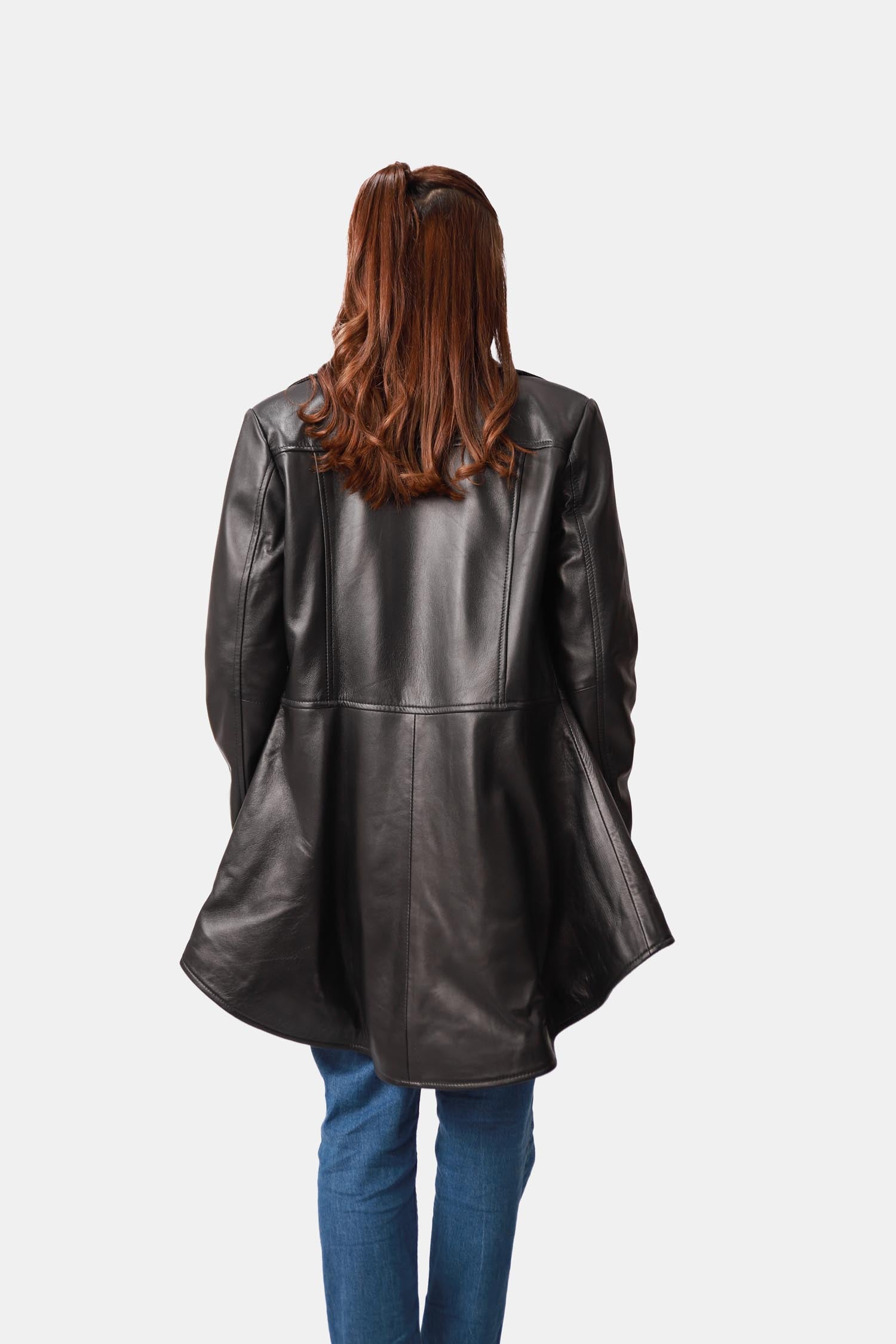 Mozart Black Leather Peplum Jacket For Women