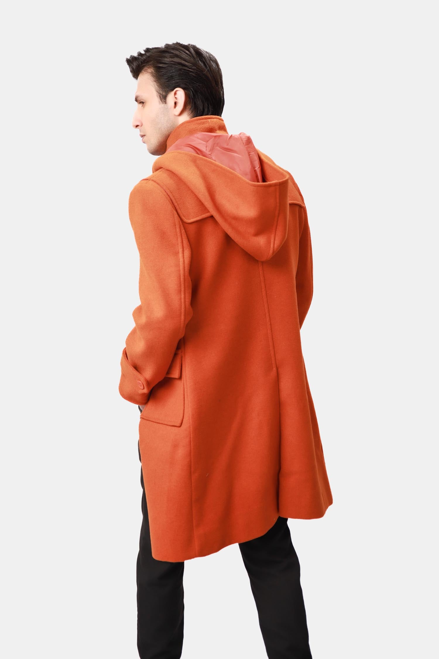 Musefire Orange Wool Duffle Coat with Hood For Men