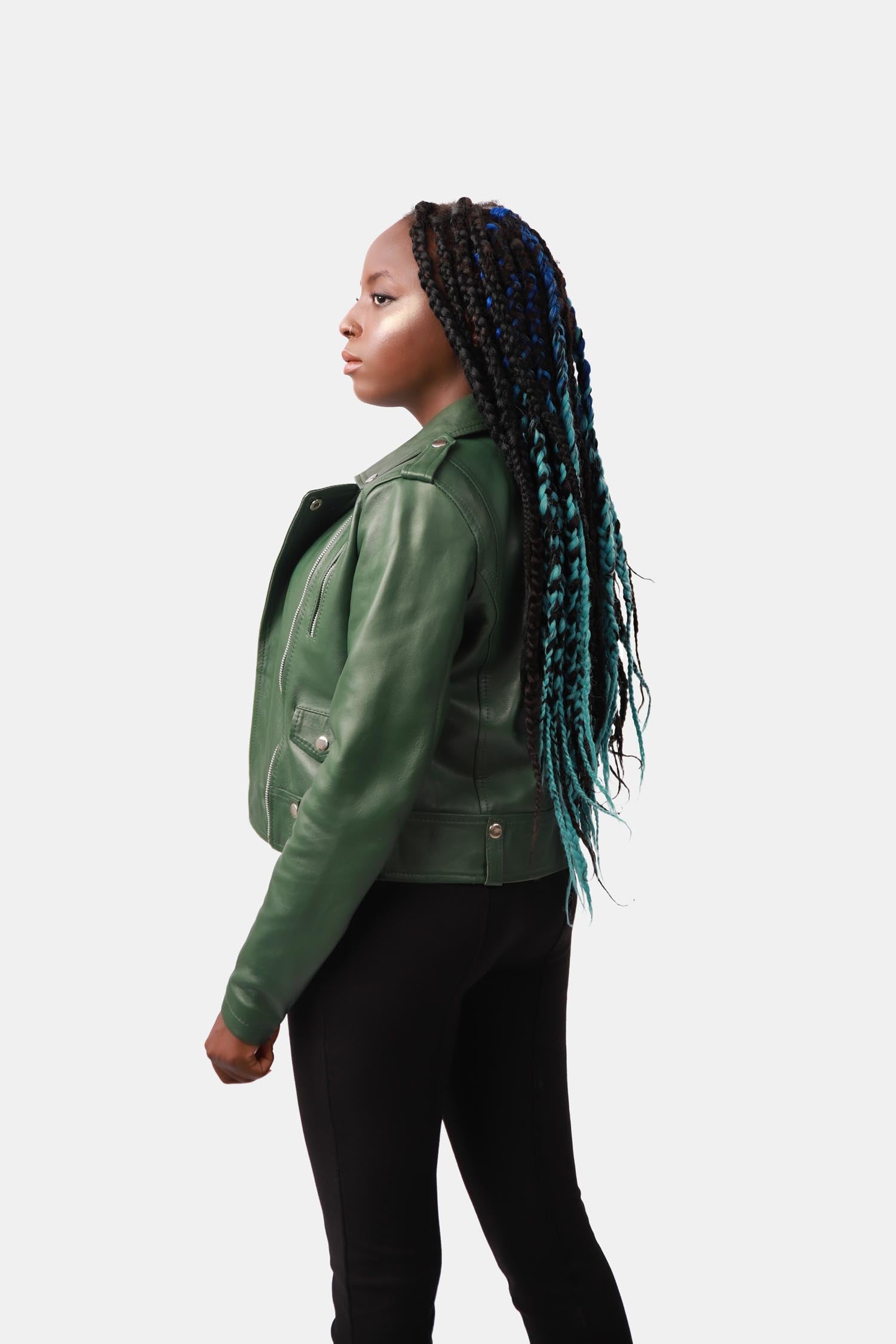 Mythic Dark Green Biker Leather Jacket For Women