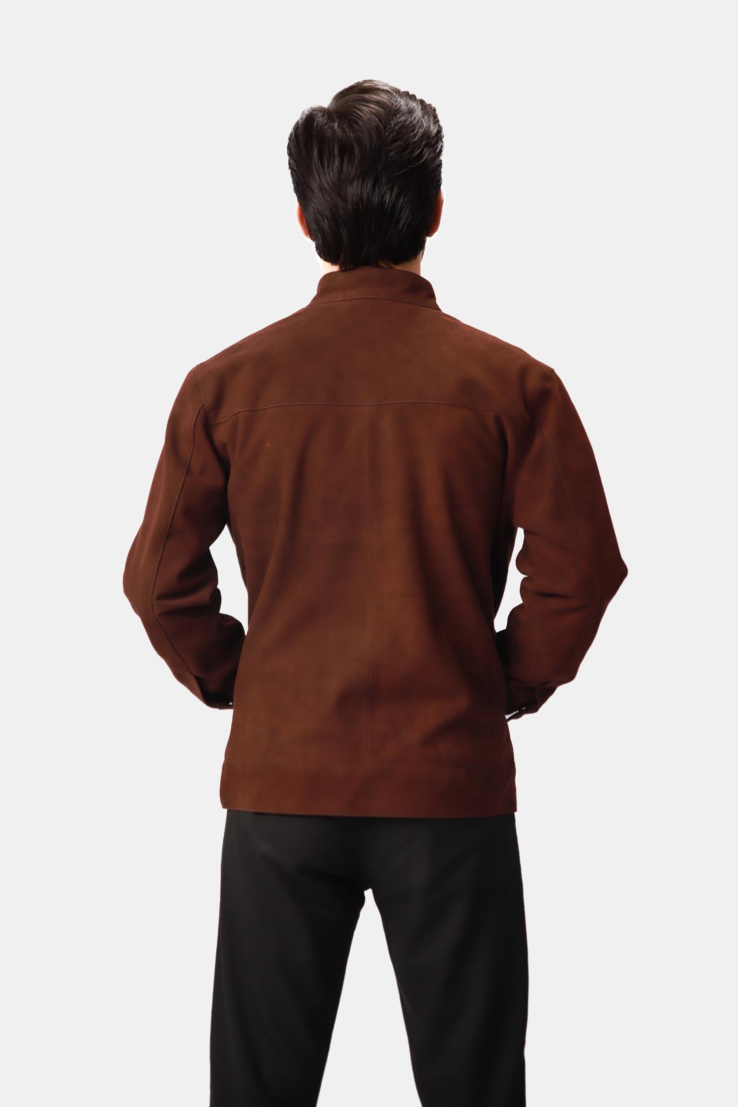 Brown Suede Leather Bomber Jacket