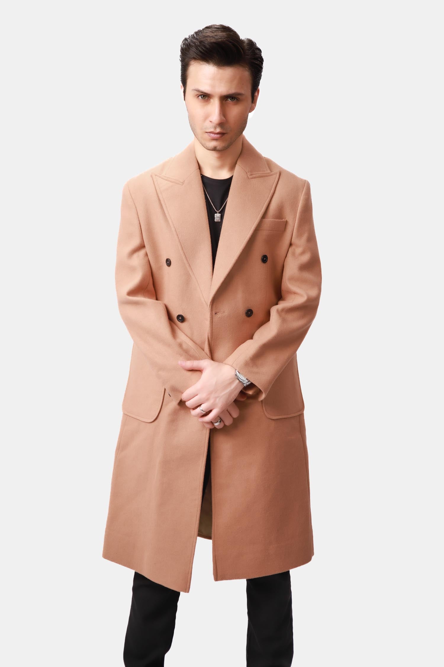 Tan Wool Overcoat For Men