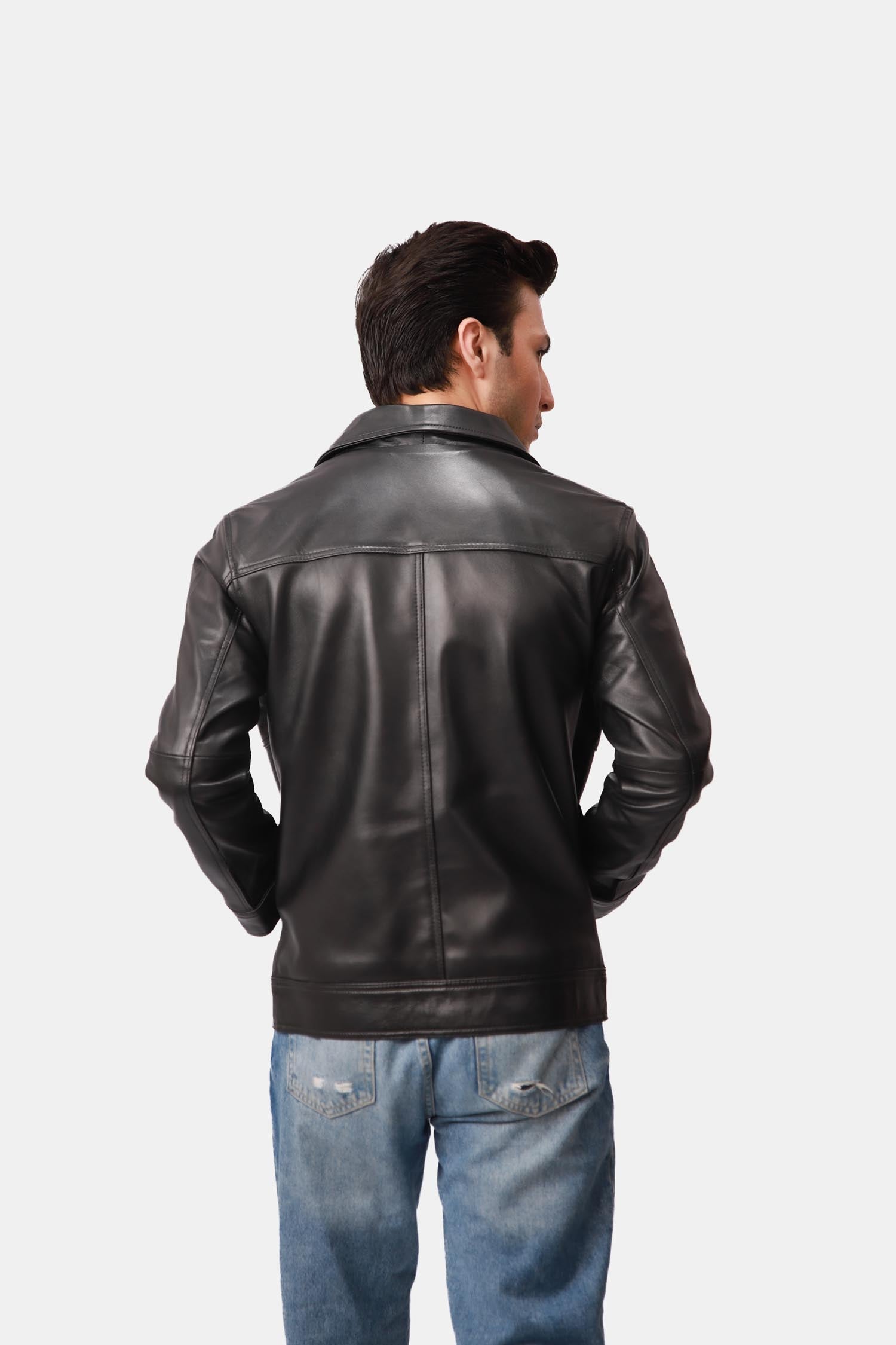 Obsidian Black Leather Biker Jacket For Men