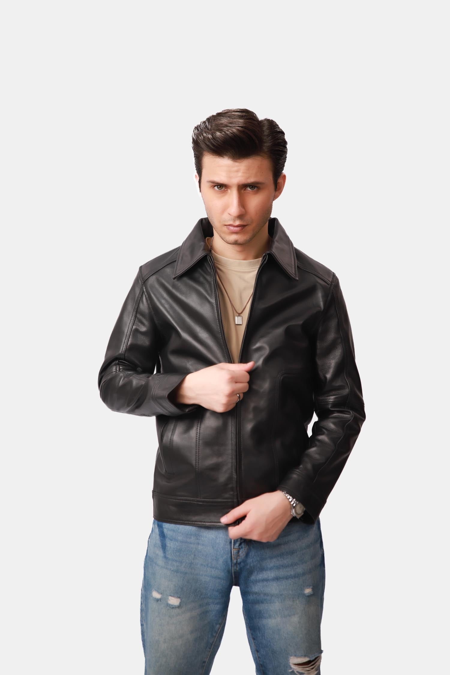 Obsidian Black Leather Biker Jacket For Men