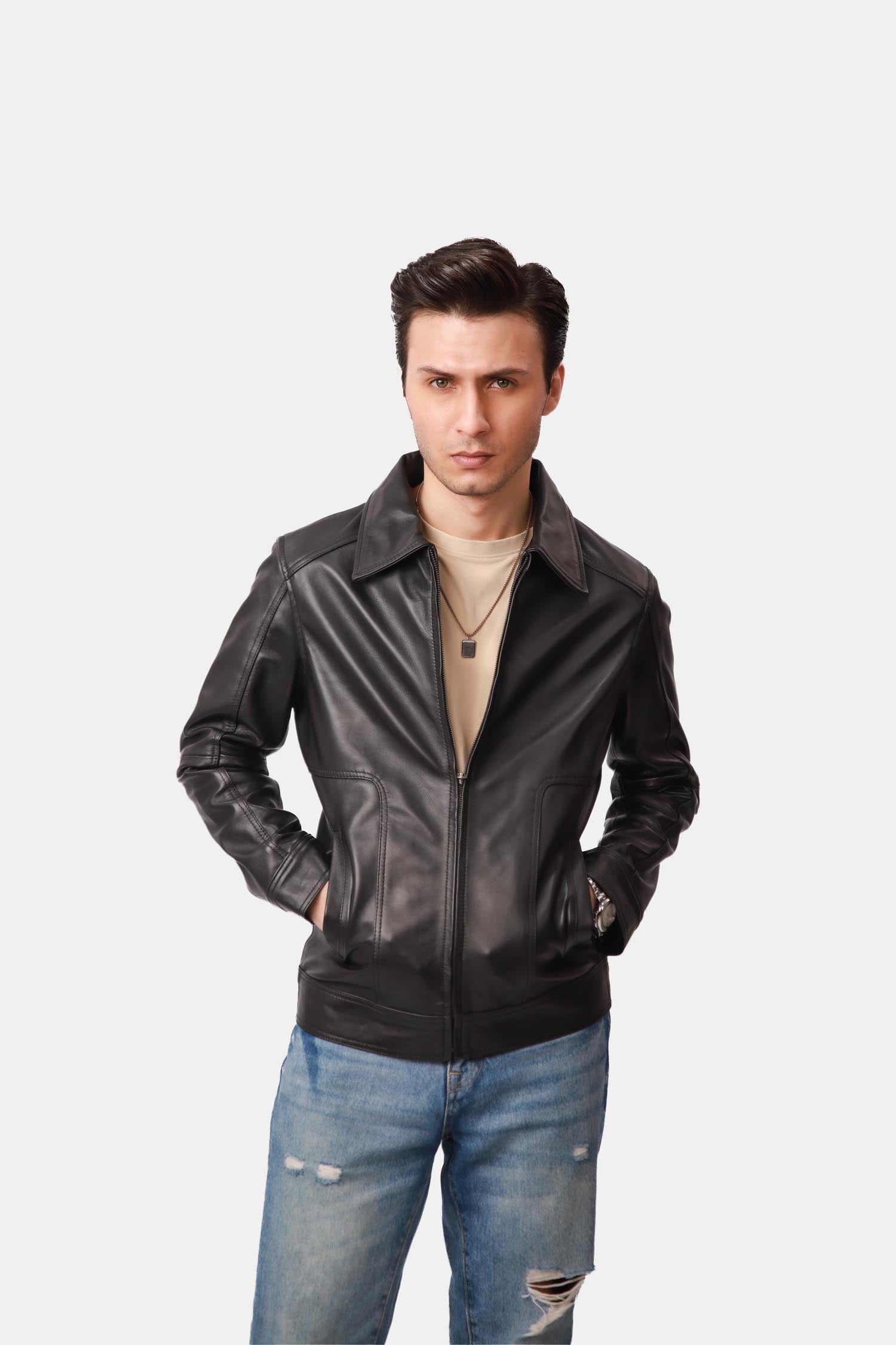 Obsidian Black Leather Biker Jacket For Men