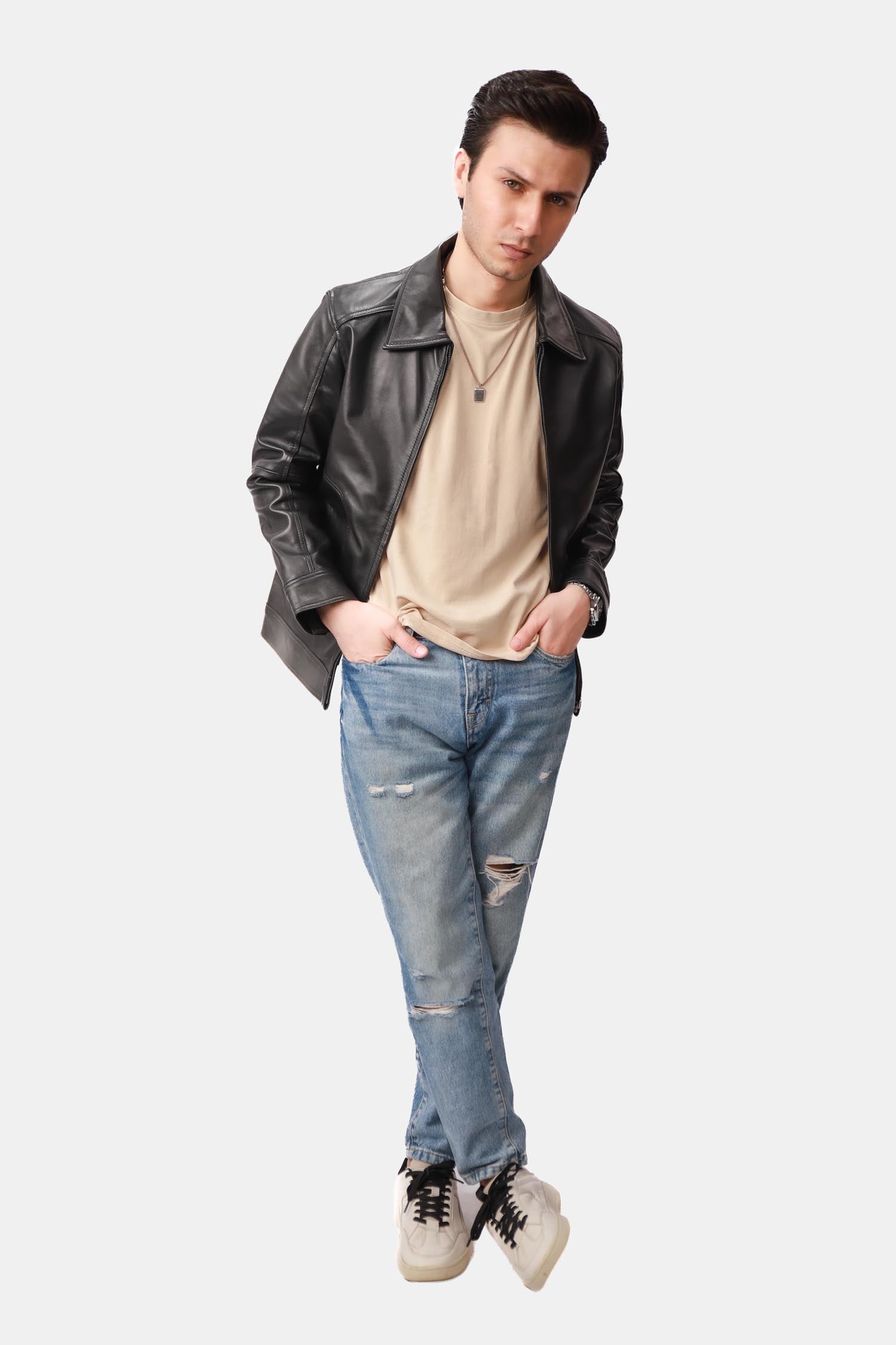 Obsidian Black Leather Biker Jacket For Men