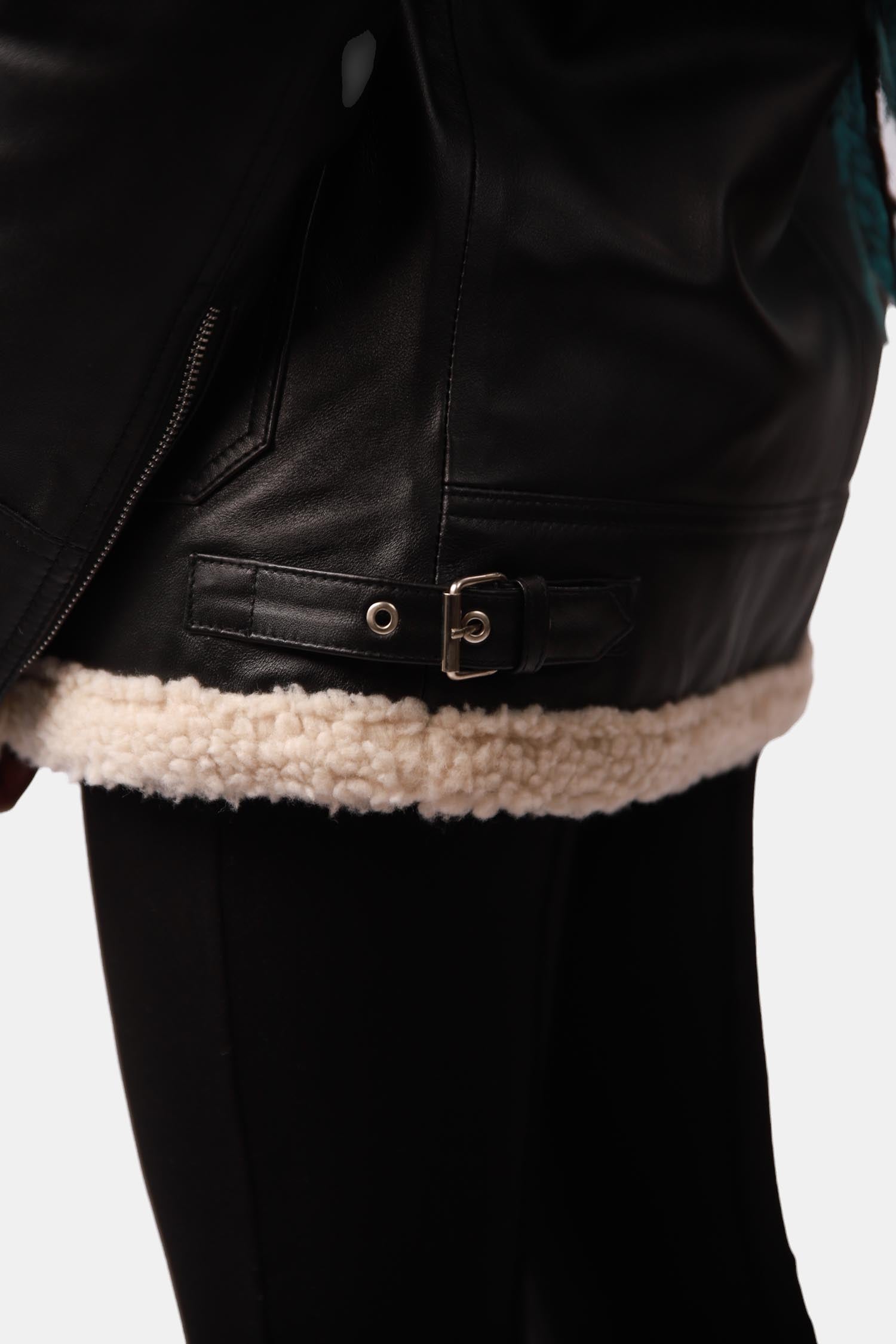 Onyx Black Shearling B3 Bomber Leather Jacket For Women