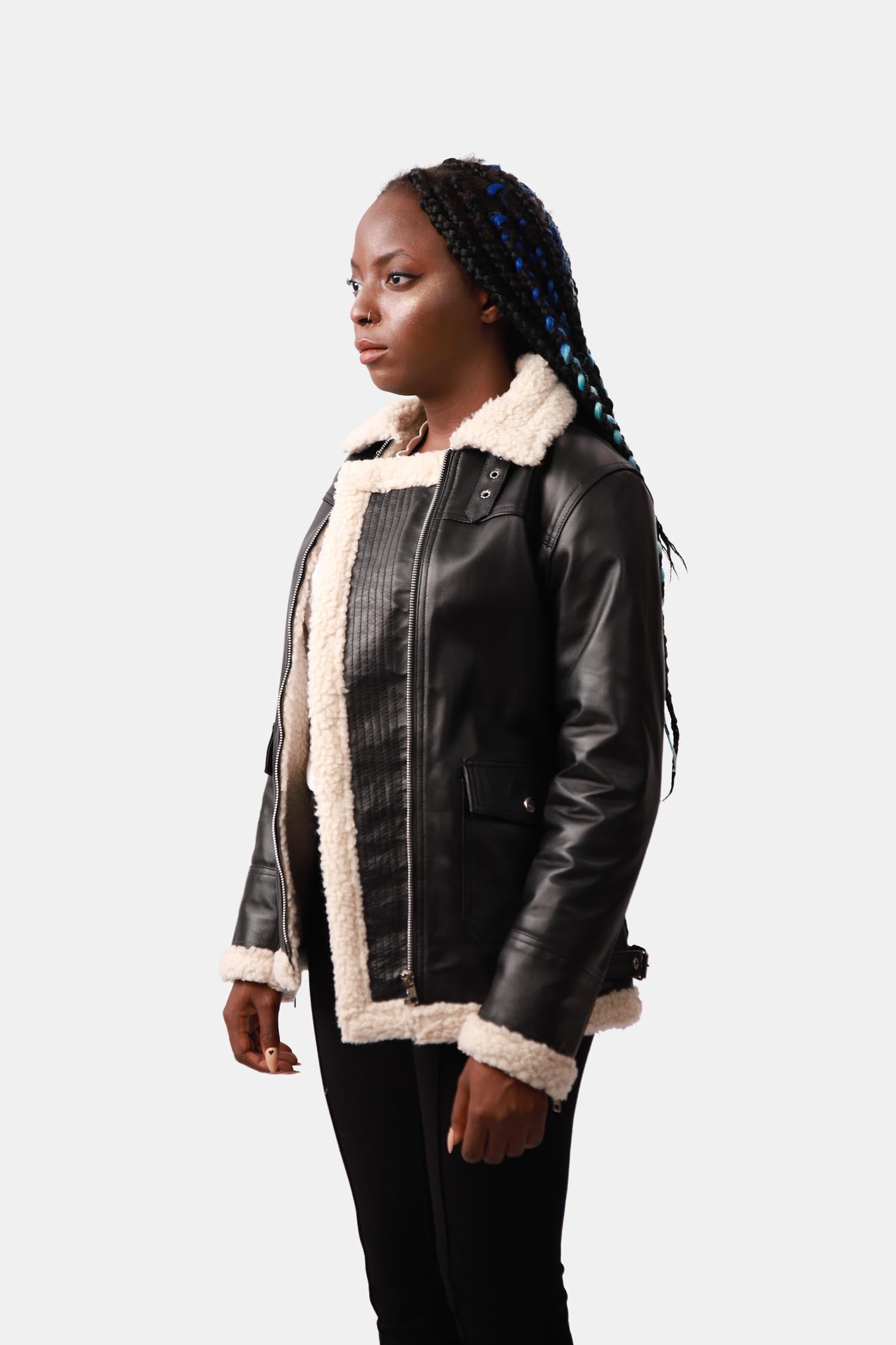 Onyx Black Shearling B3 Bomber Leather Jacket For Women