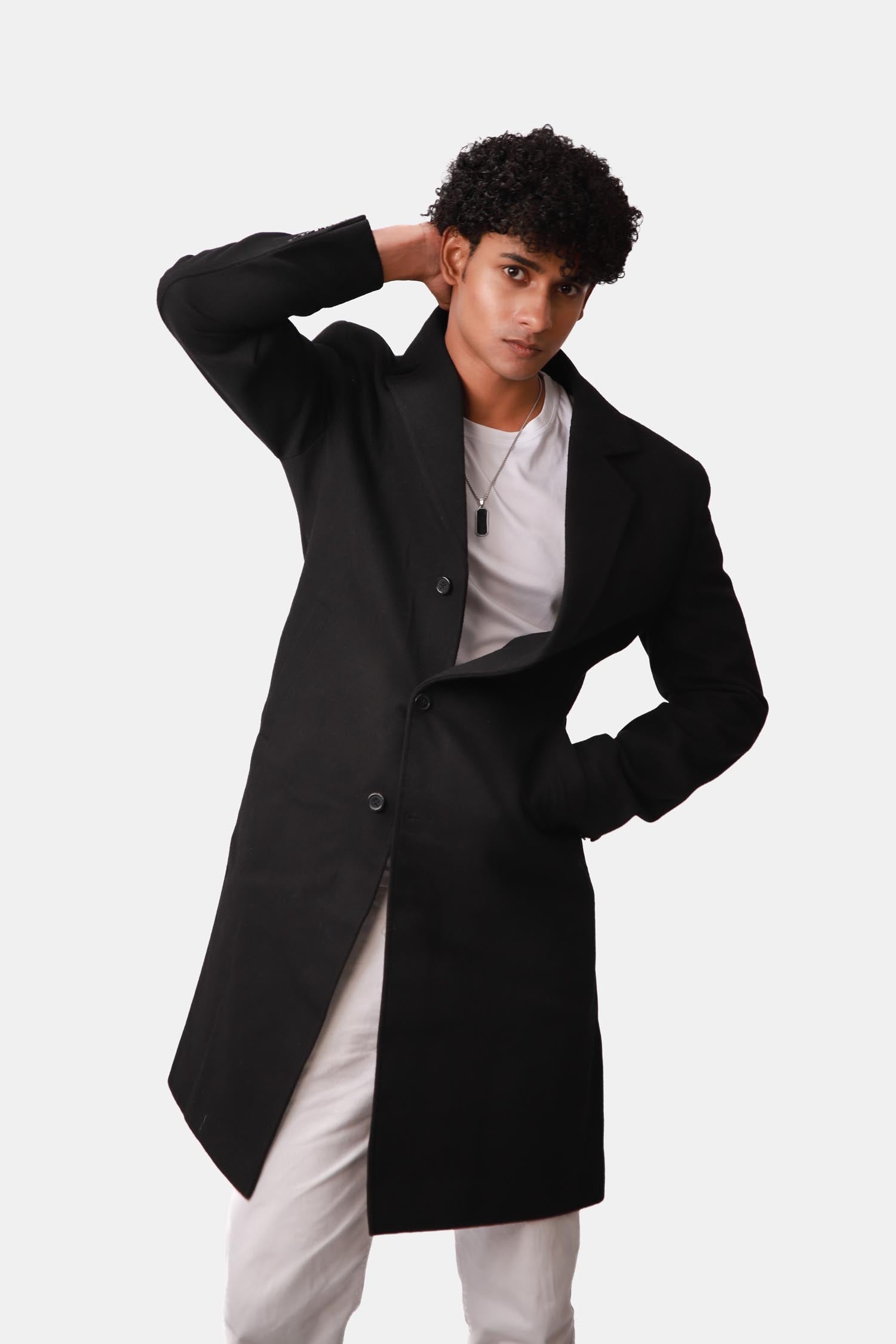 Black Wool Overcoat For Men
