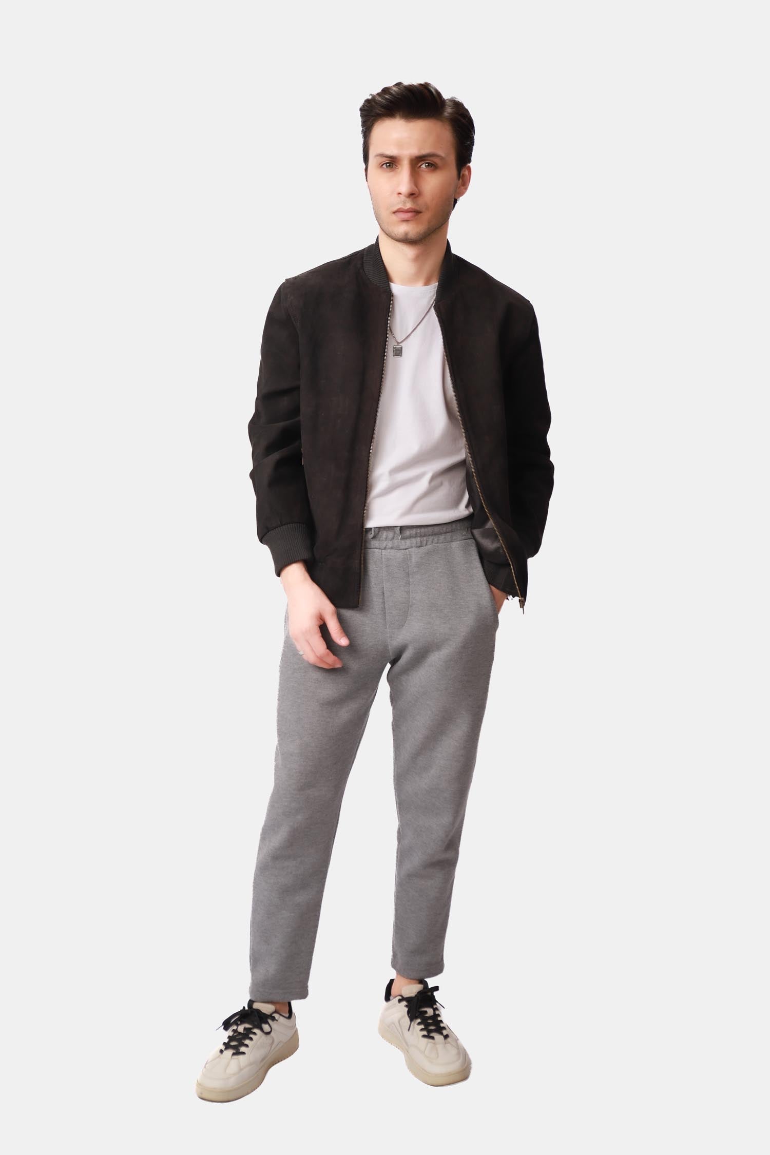 Black Suede Leather Bomber Jacket