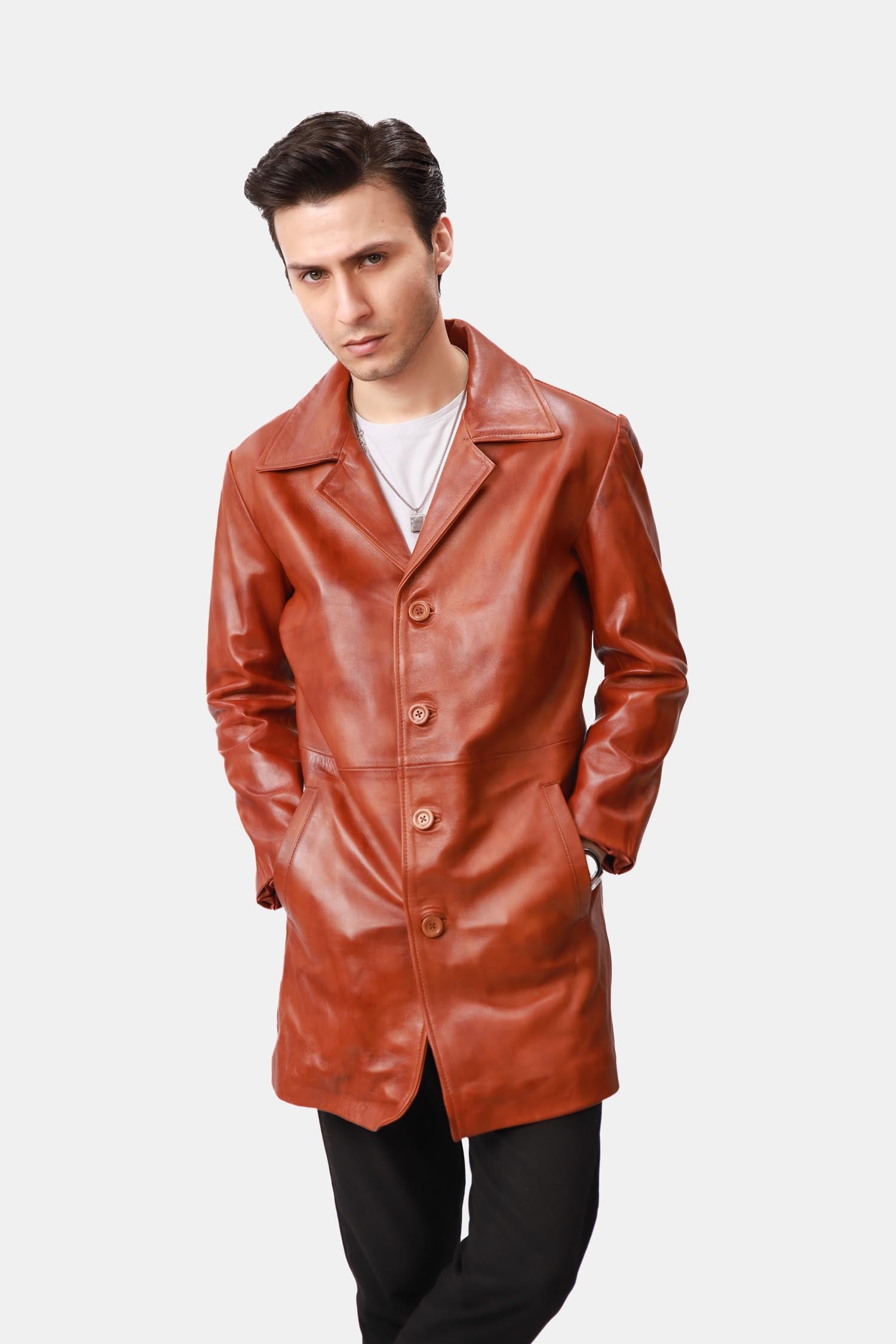 Brown Leather PeaCoat