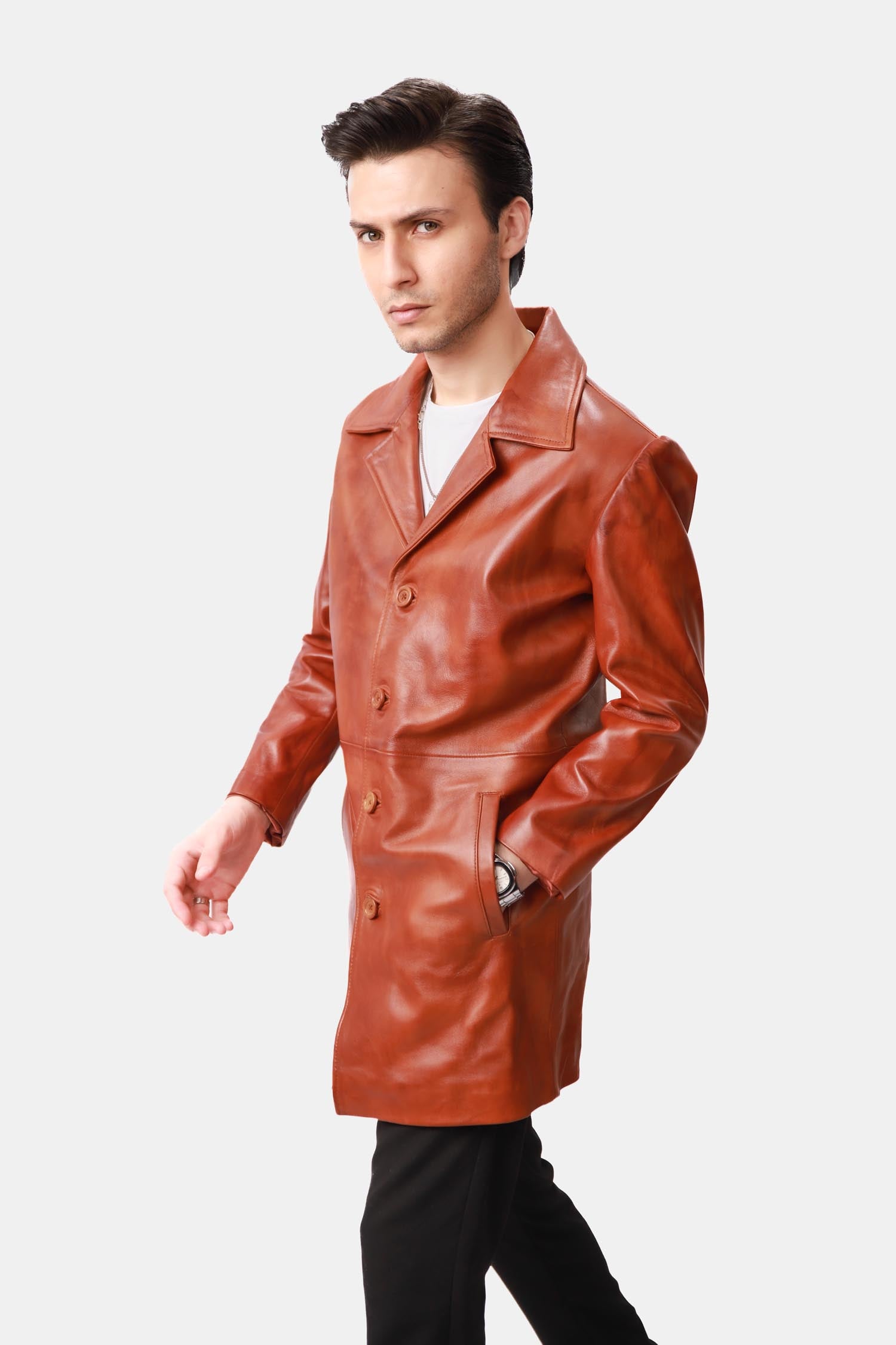 Brown Leather PeaCoat