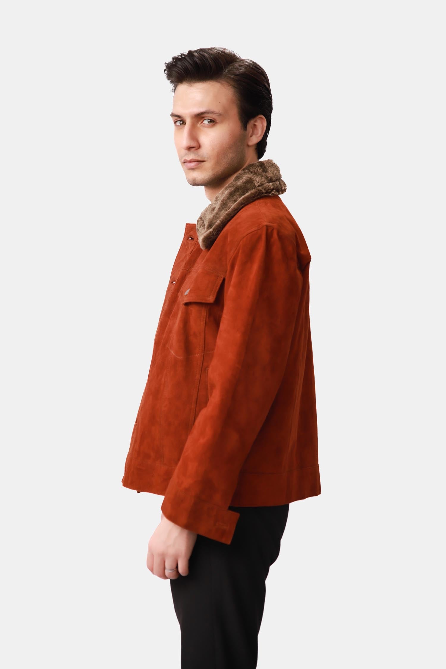 Shearling Suede Leather Trucker Jacket