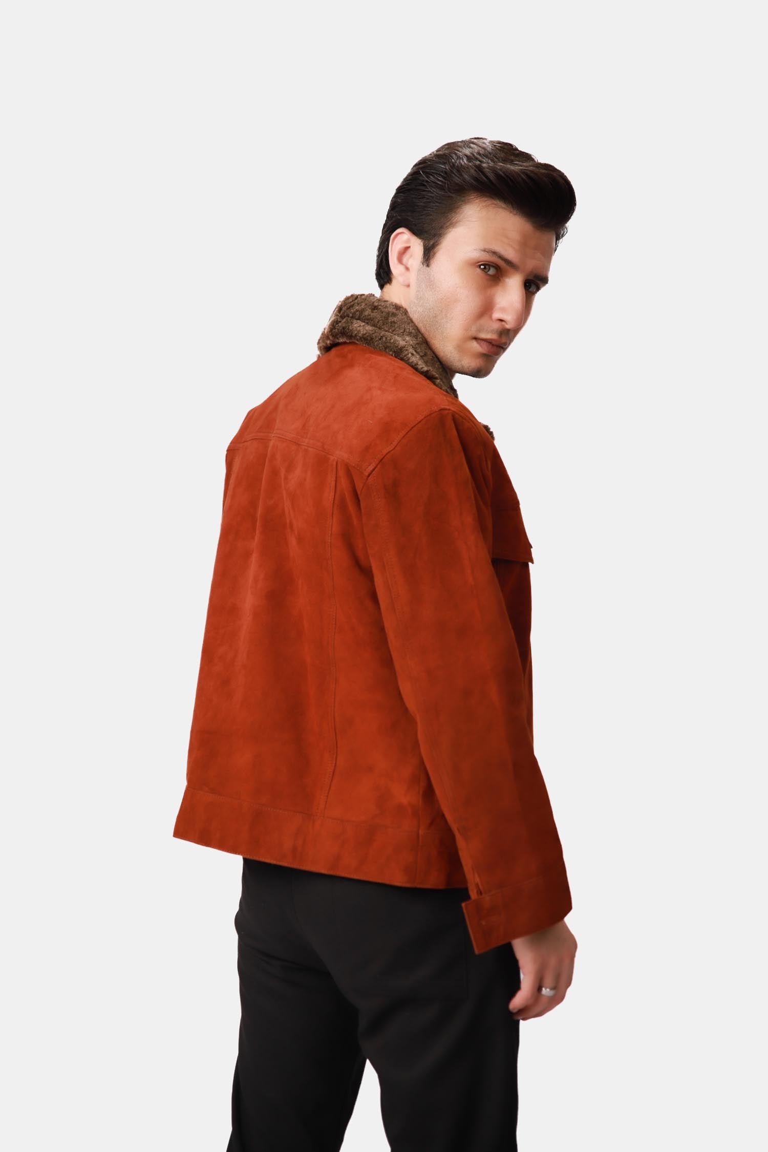 Shearling Suede Leather Trucker Jacket