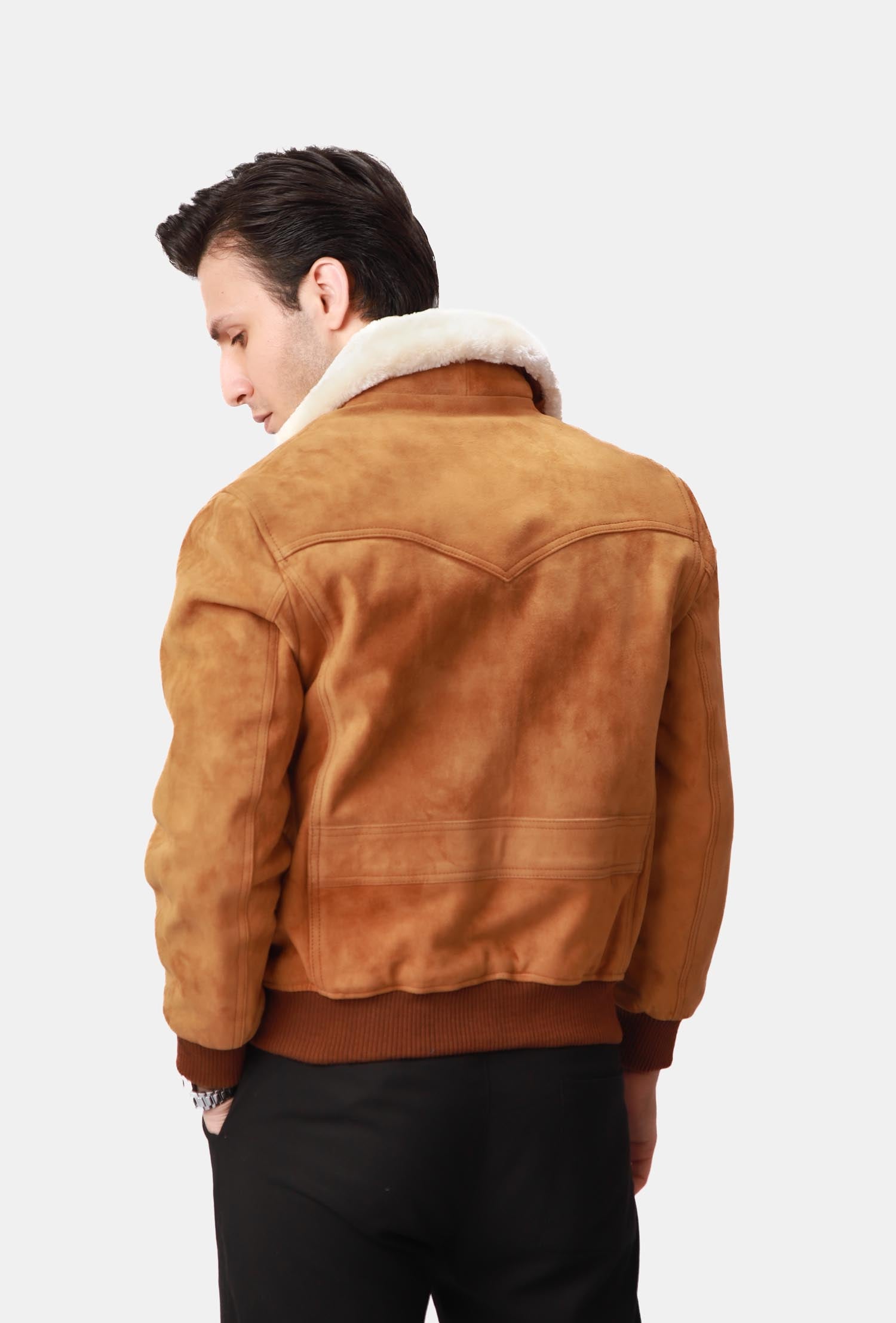 Camel Brown Bomber Leather Jacket