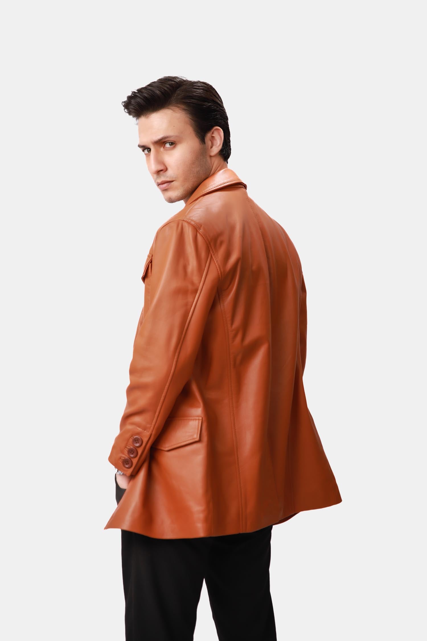 Tan Brown Leather Blazer