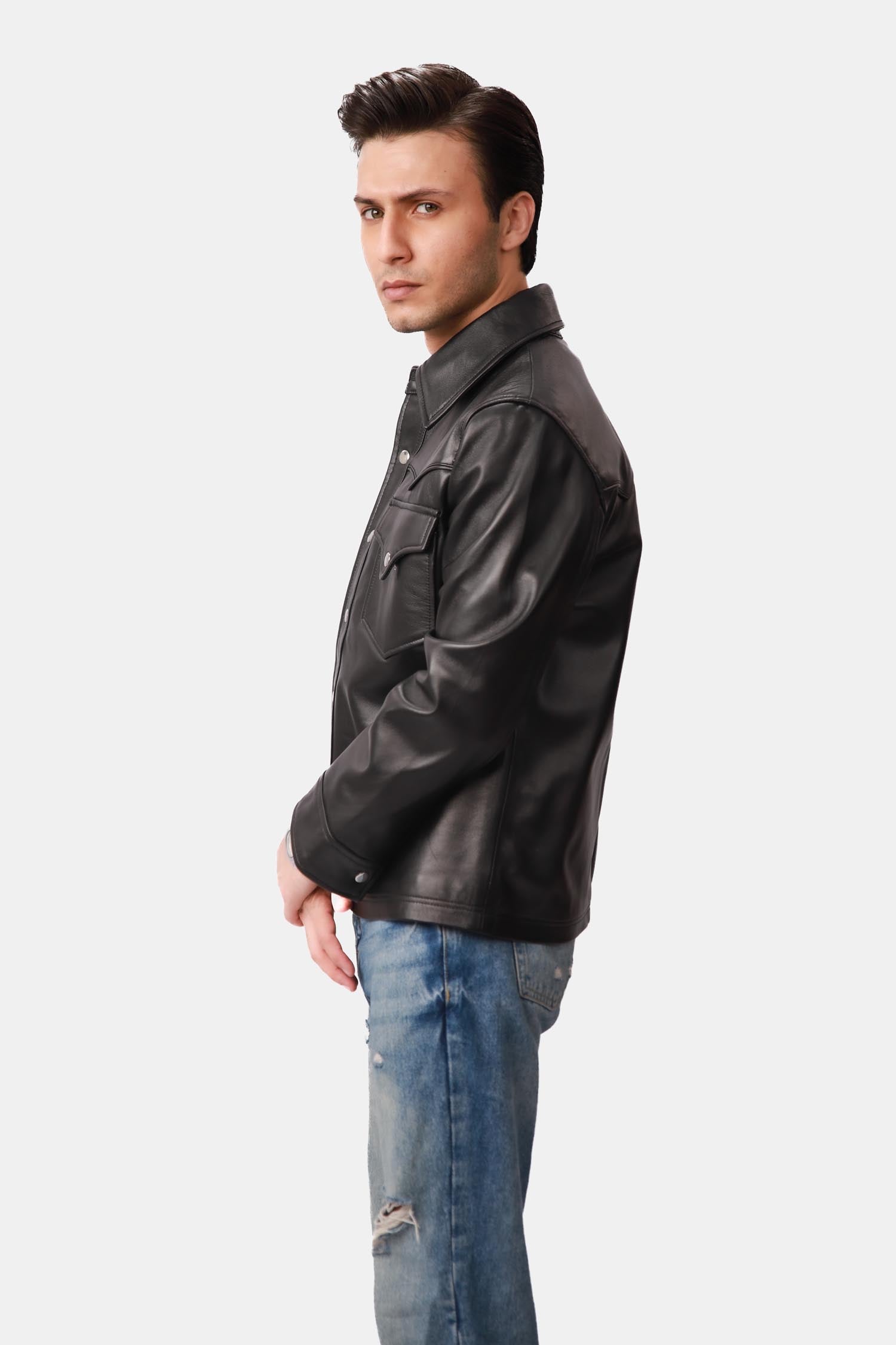 Matte Black Trucker Leather Jacket