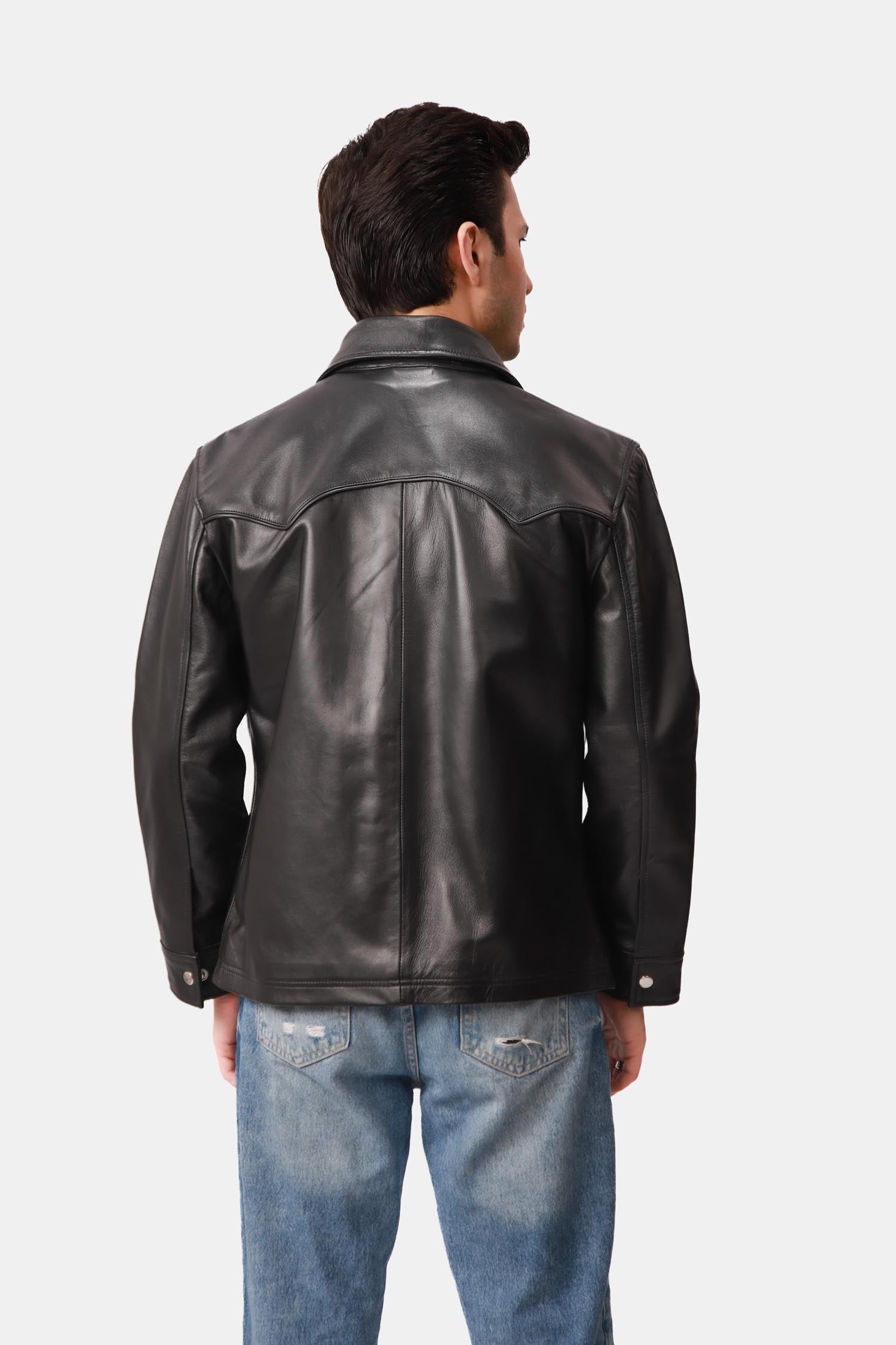 Matte Black Trucker Leather Jacket