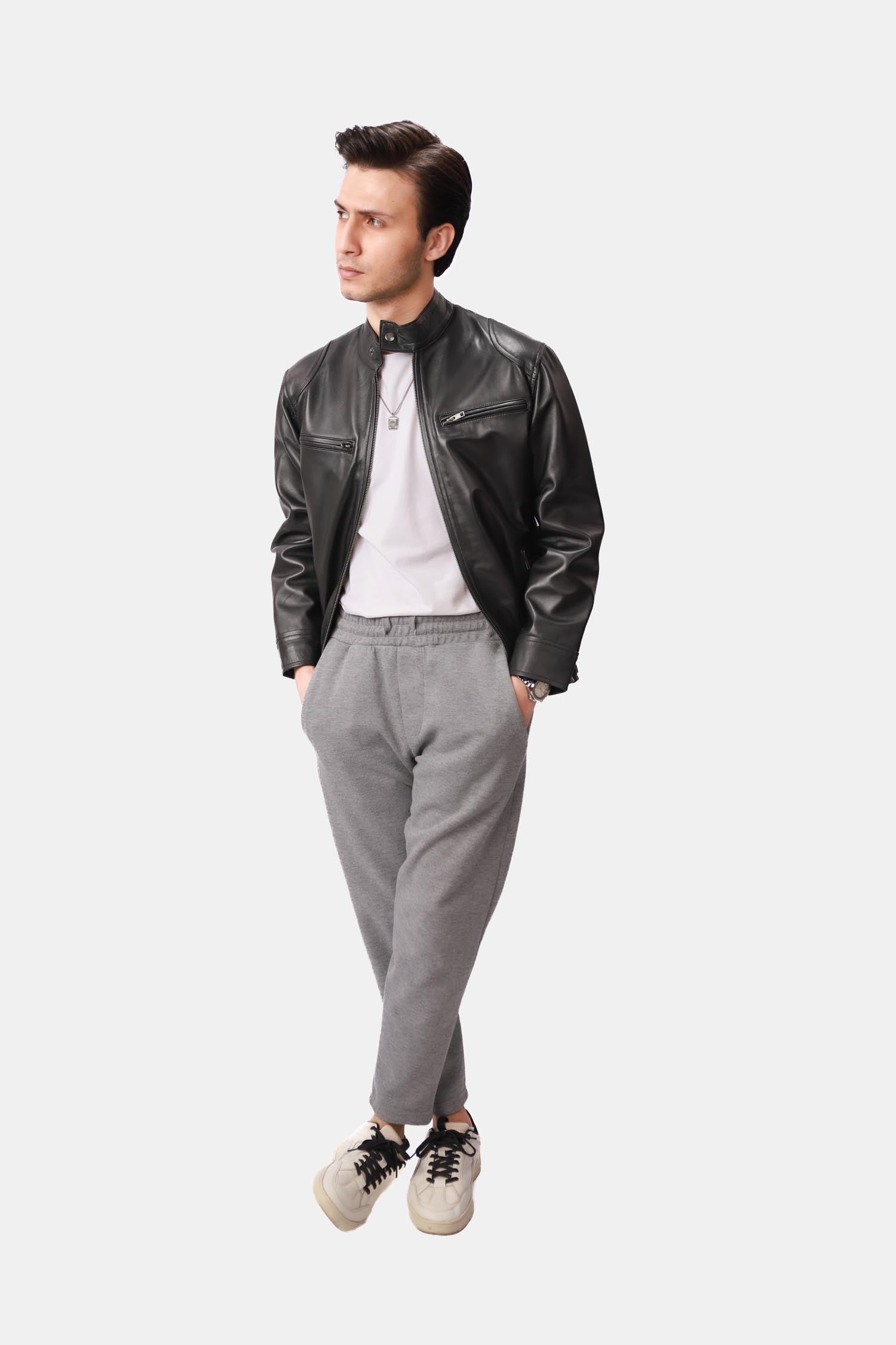Black Cafe Racer Leather Jacket