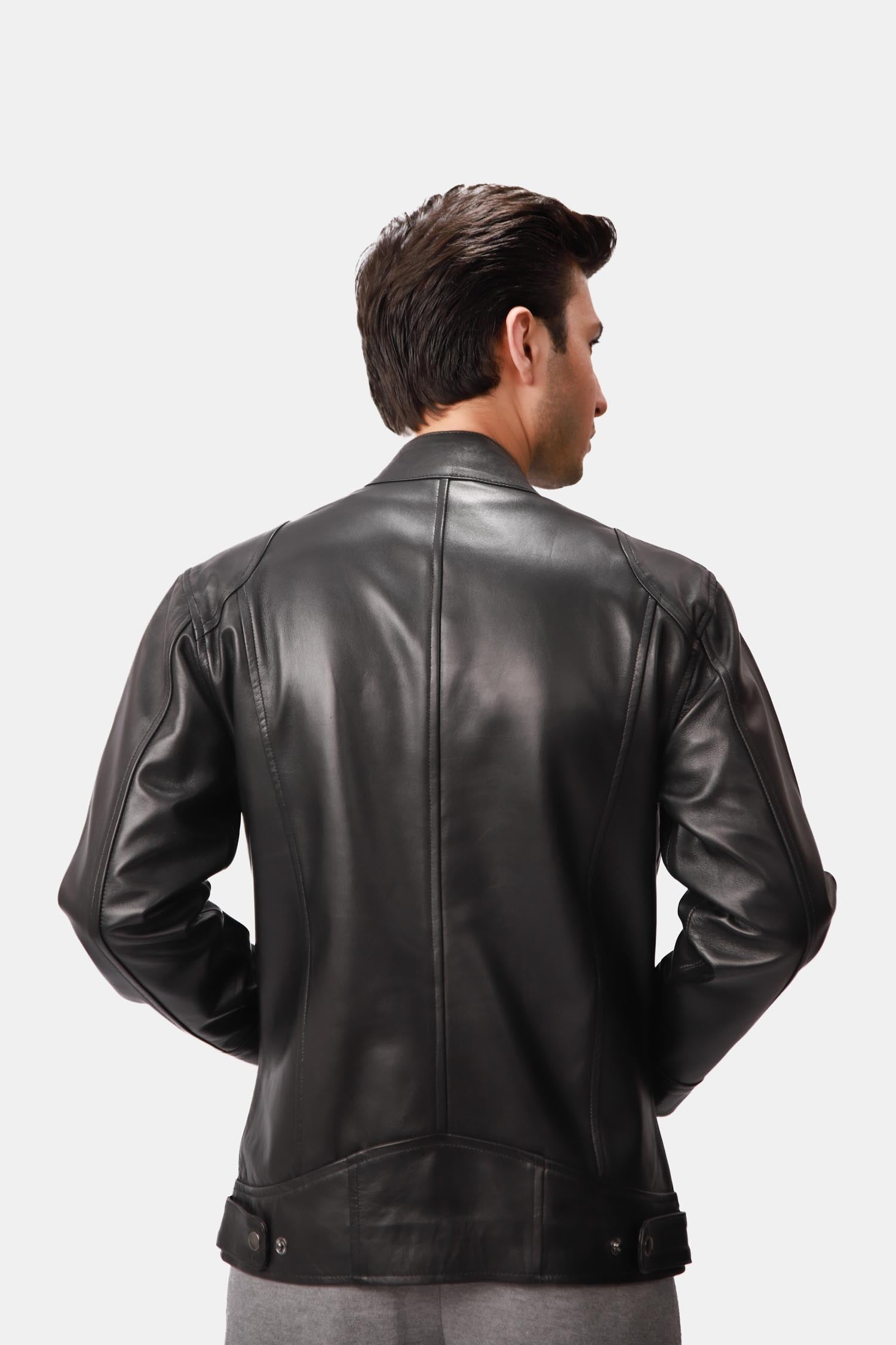 Black Cafe Racer Leather Jacket