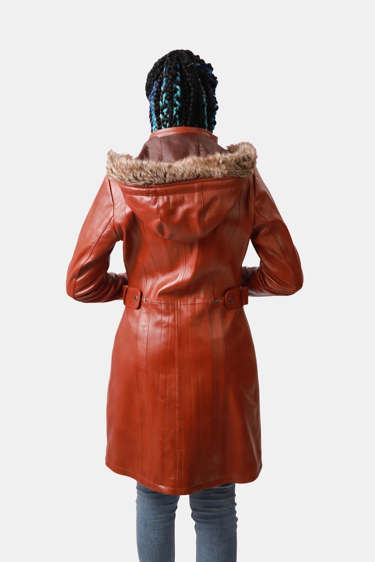 Brown Leather Parka With Hood