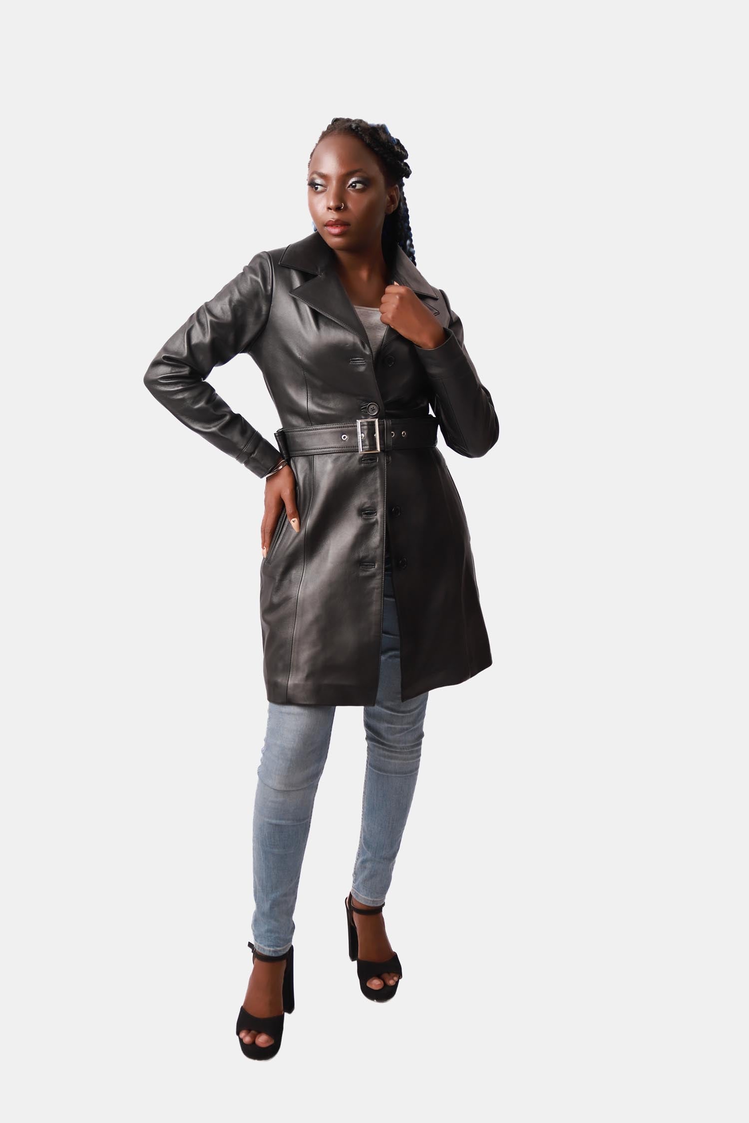 Black Leather Trench Coat