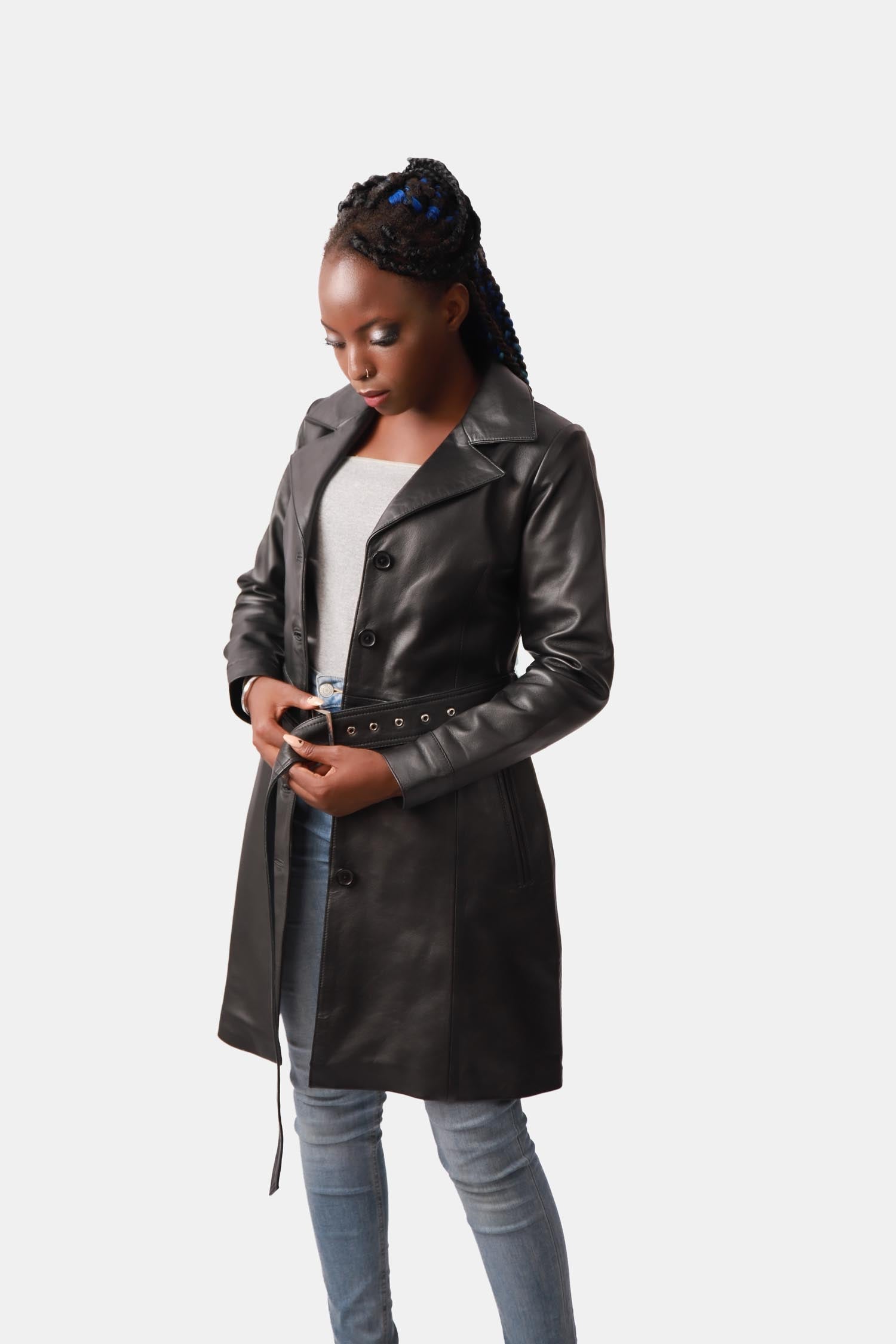 Black Leather Trench Coat