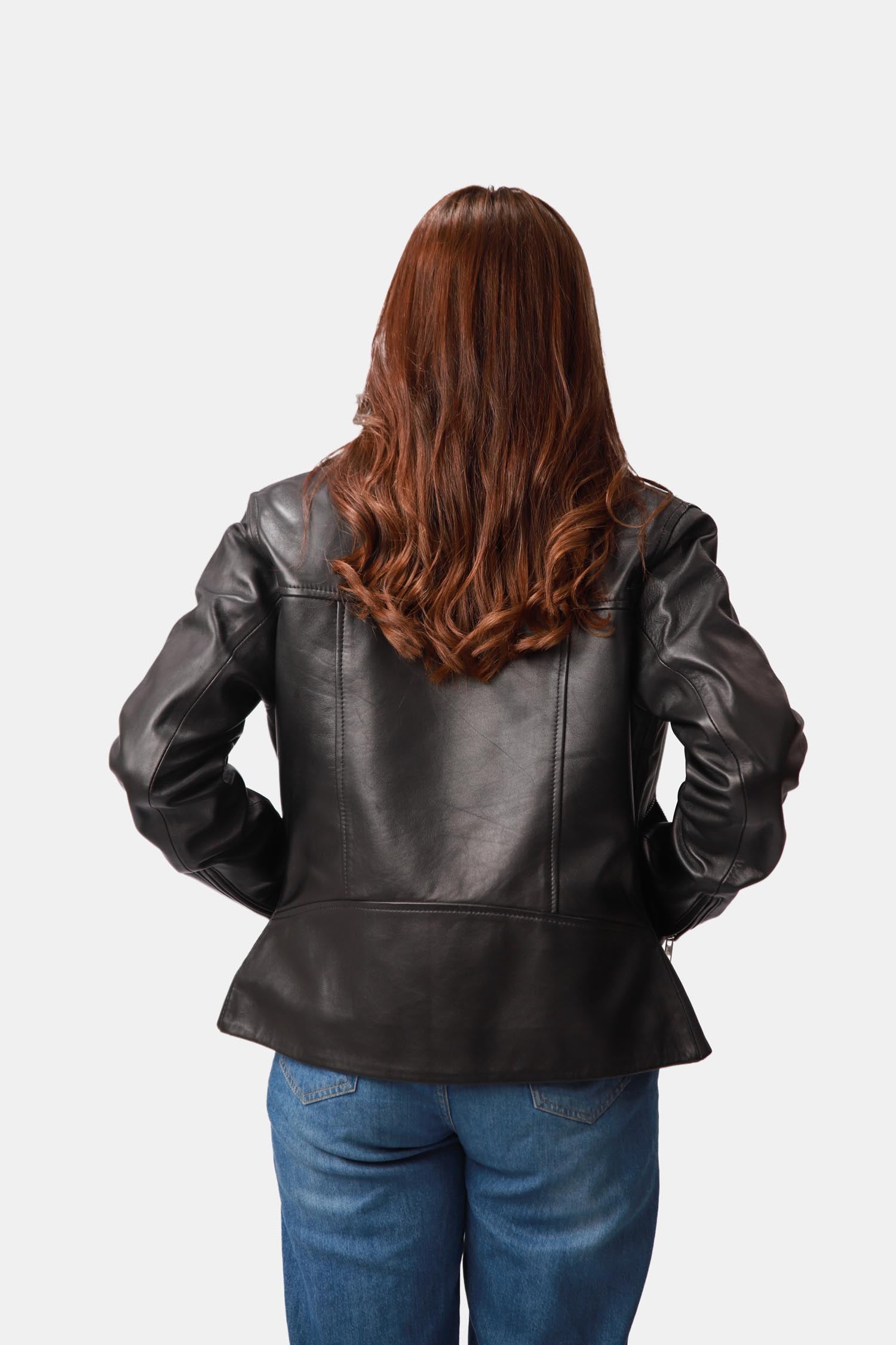 Starrer Black Leather Biker Jacket For Women